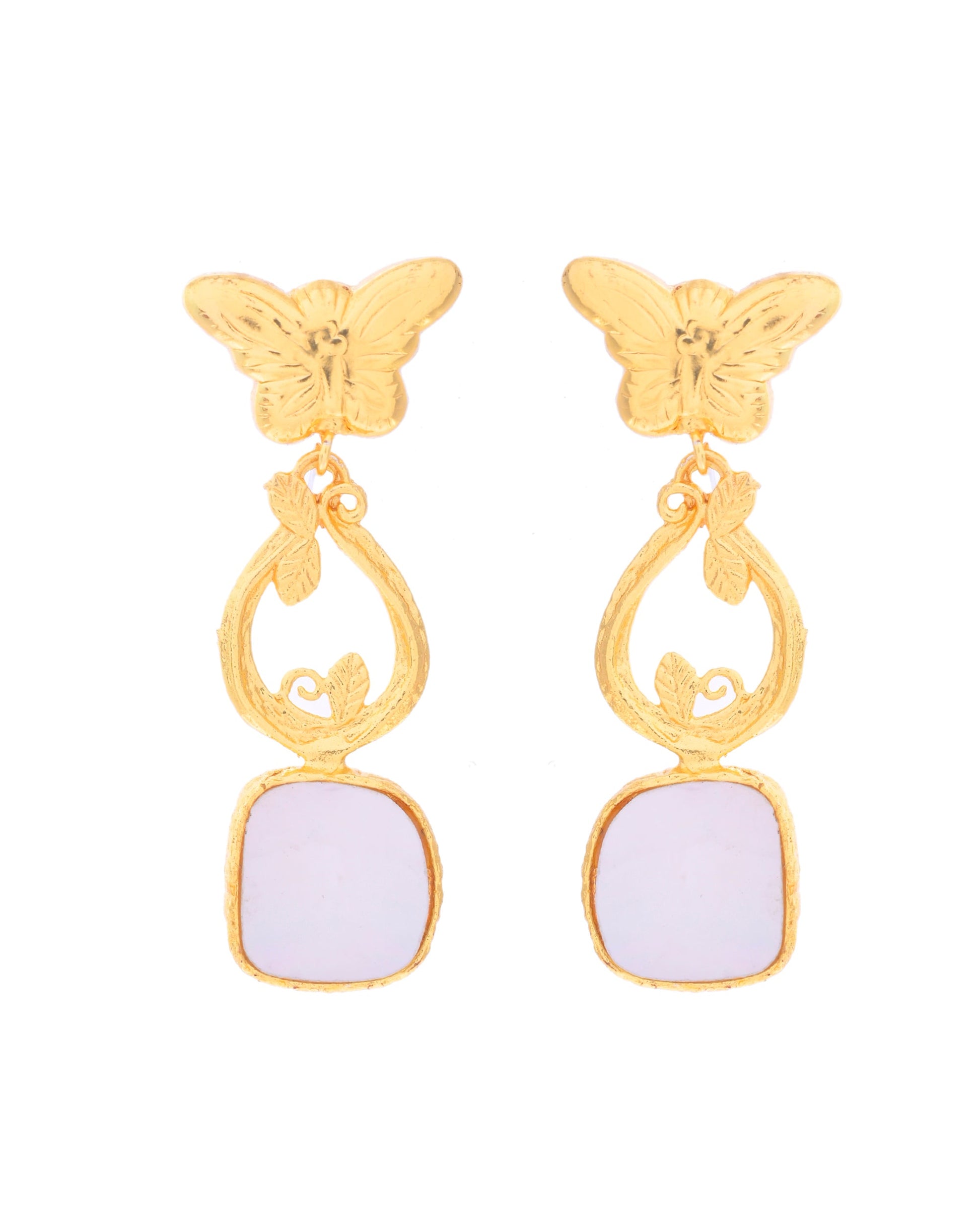 VOJ Gold-Polished Stone Studded Designer Anti Tarnish Earrings VOJ (Valley Of Jewellery)
