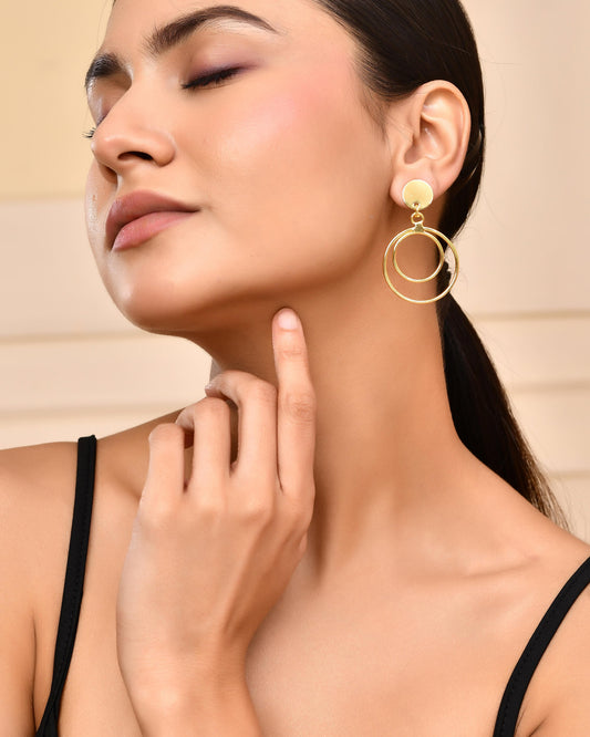 VOJ Gold-Polished Anti Tarnish Circle Stud Earrings VOJ (Valley Of Jewellery)