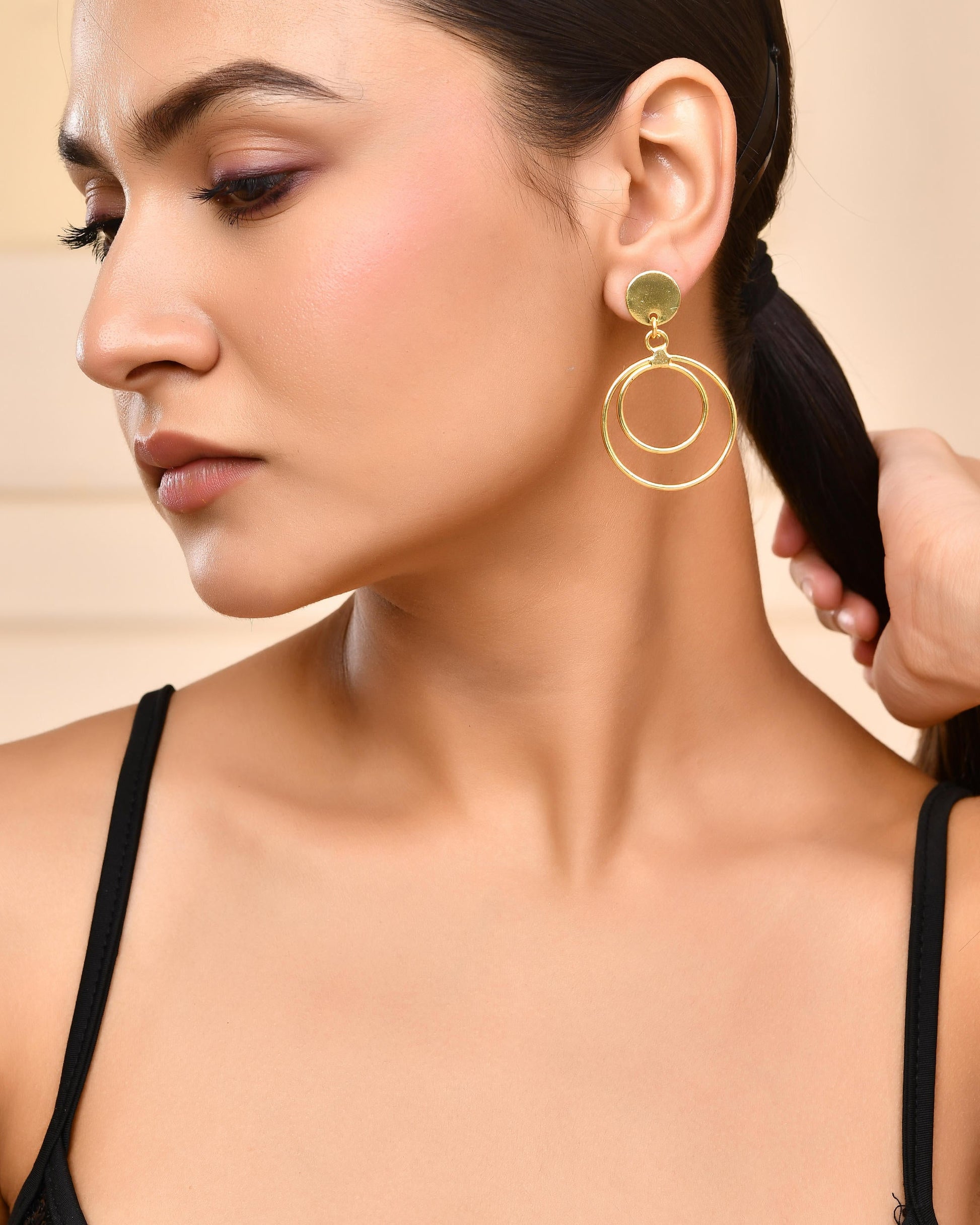 VOJ Gold-Polished Anti Tarnish Circle Stud Earrings - Swadesiicart