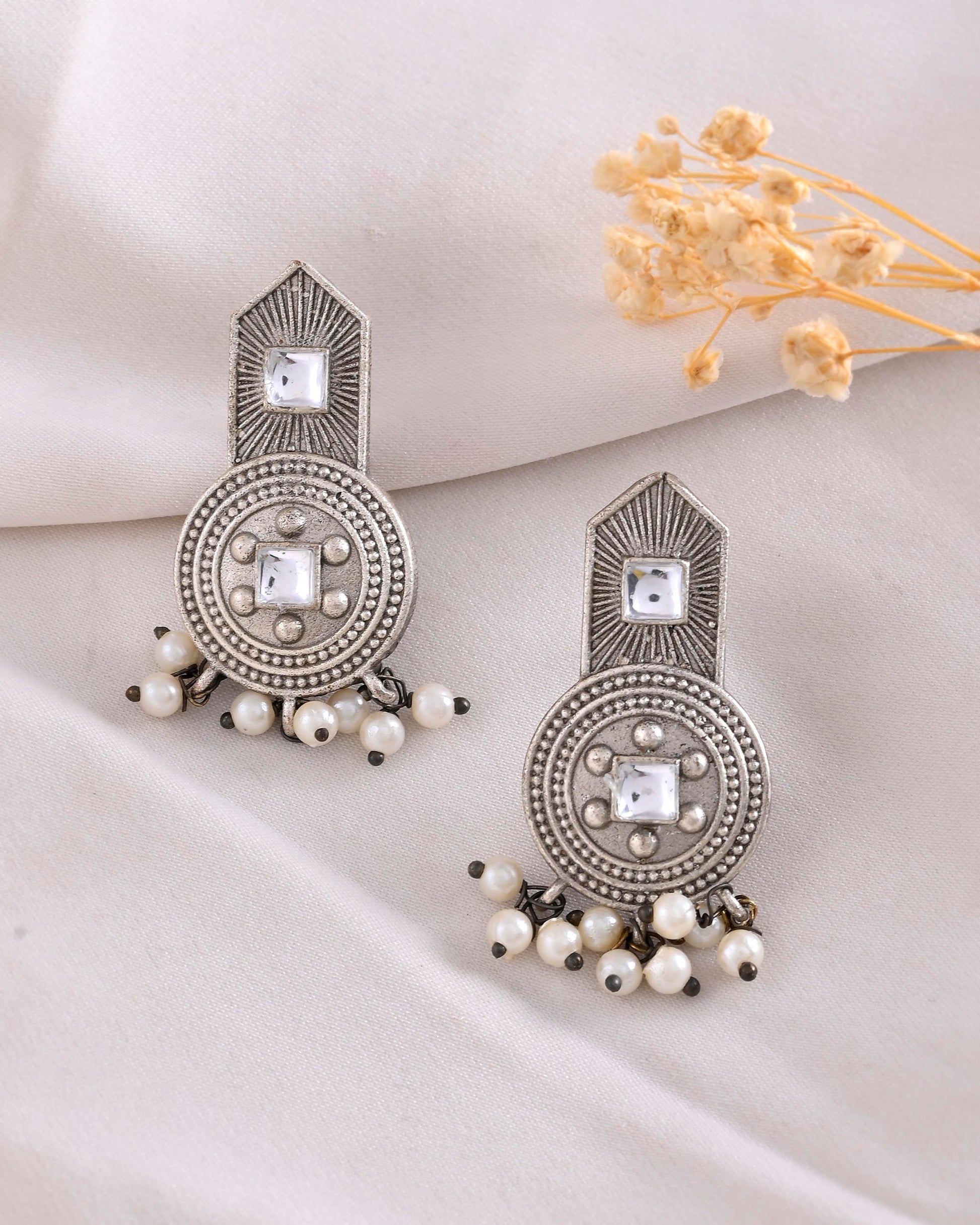 VOJ Silver Plated Beats Studded Classic Stud Earrings VOJ (Valley Of Jewellery)