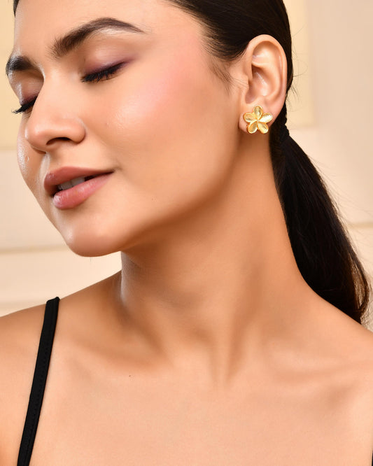 VOJ Gold-Polished Flower Shape Anti Tarnish Studs Earrings VOJ (Valley Of Jewellery)