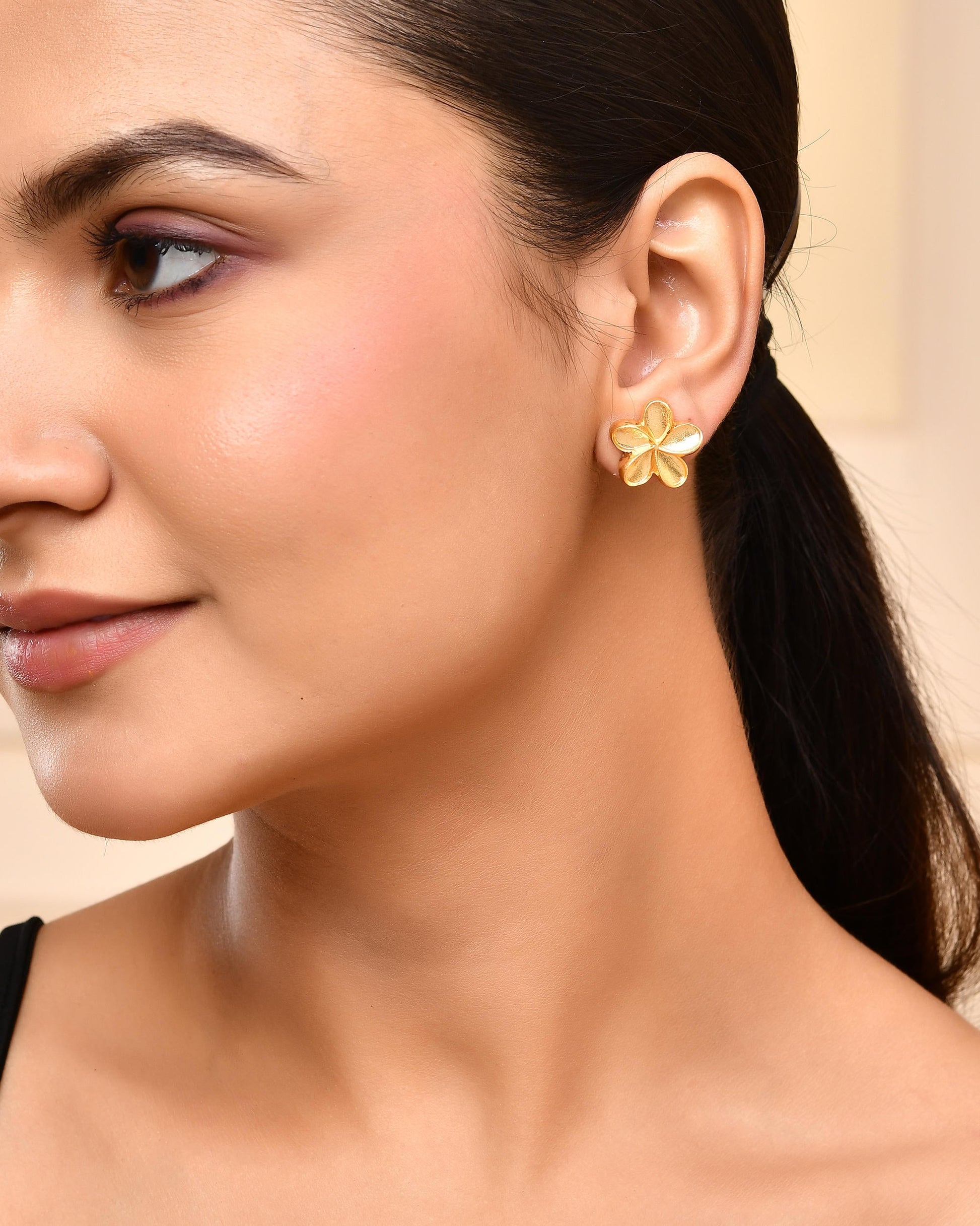 VOJ Gold-Polished Flower Shape Anti Tarnish Studs Earrings VOJ (Valley Of Jewellery)