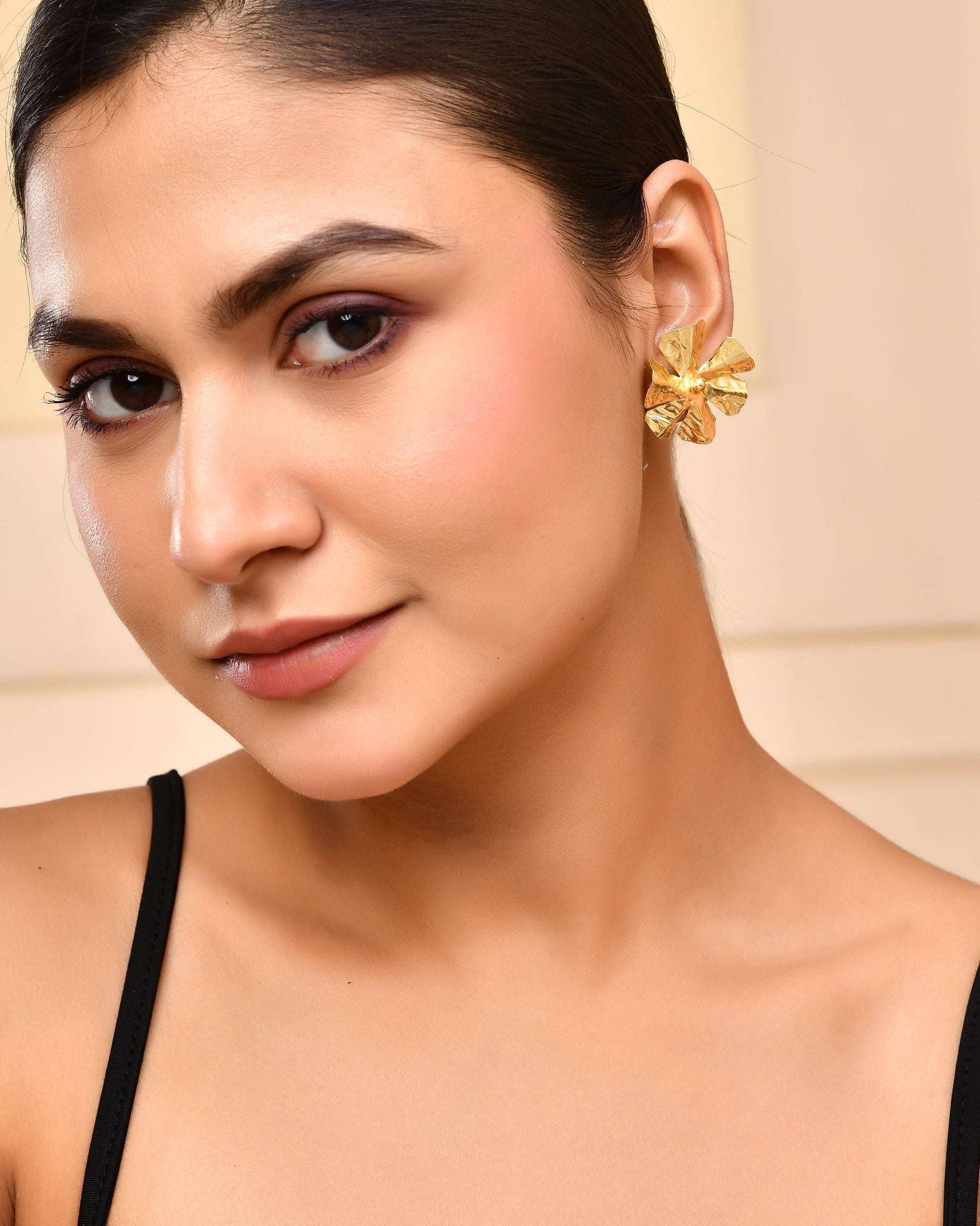 VOJ Gold-Toned Floral Studs Earrings VOJ (Valley Of Jewellery)