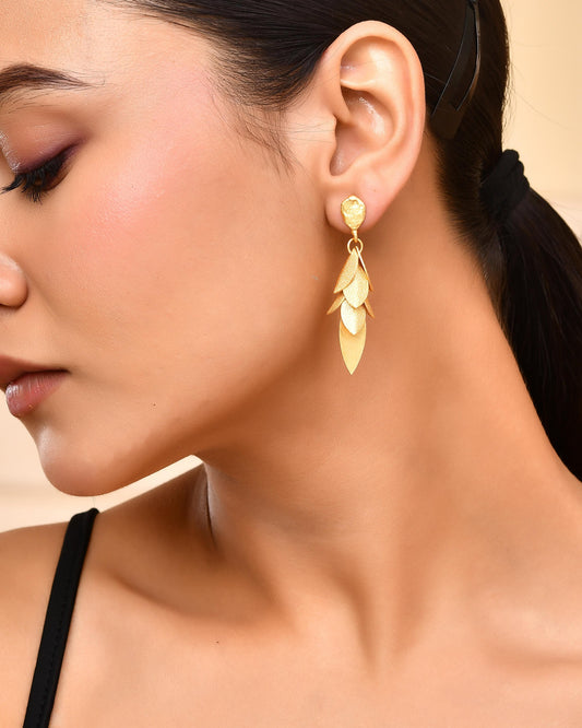 VOJ Gold-Toned Anti Tarnish Leafs Drop Earrings VOJ (Valley Of Jewellery)