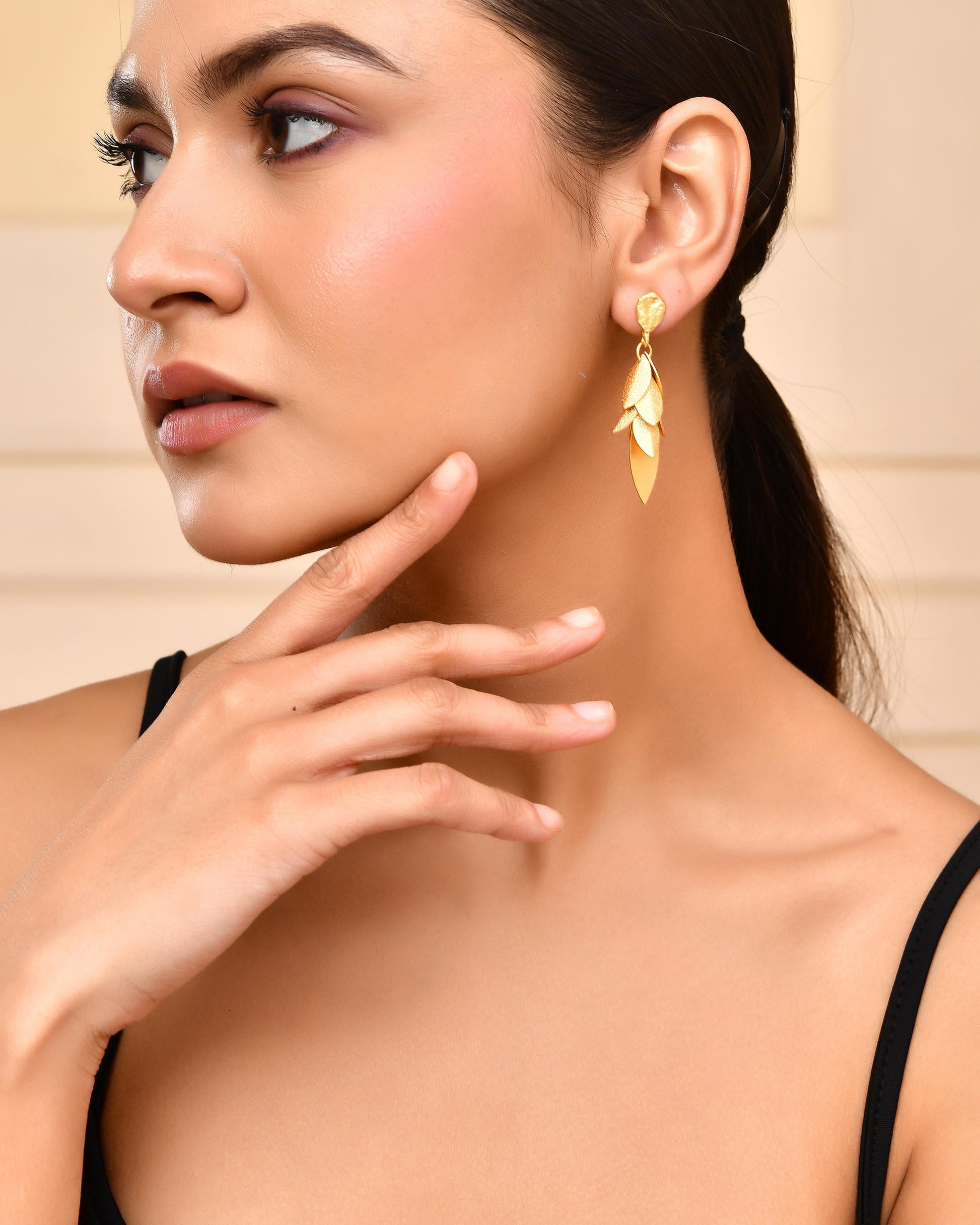 VOJ Gold-Toned Anti Tarnish Leafs Drop Earrings VOJ (Valley Of Jewellery)