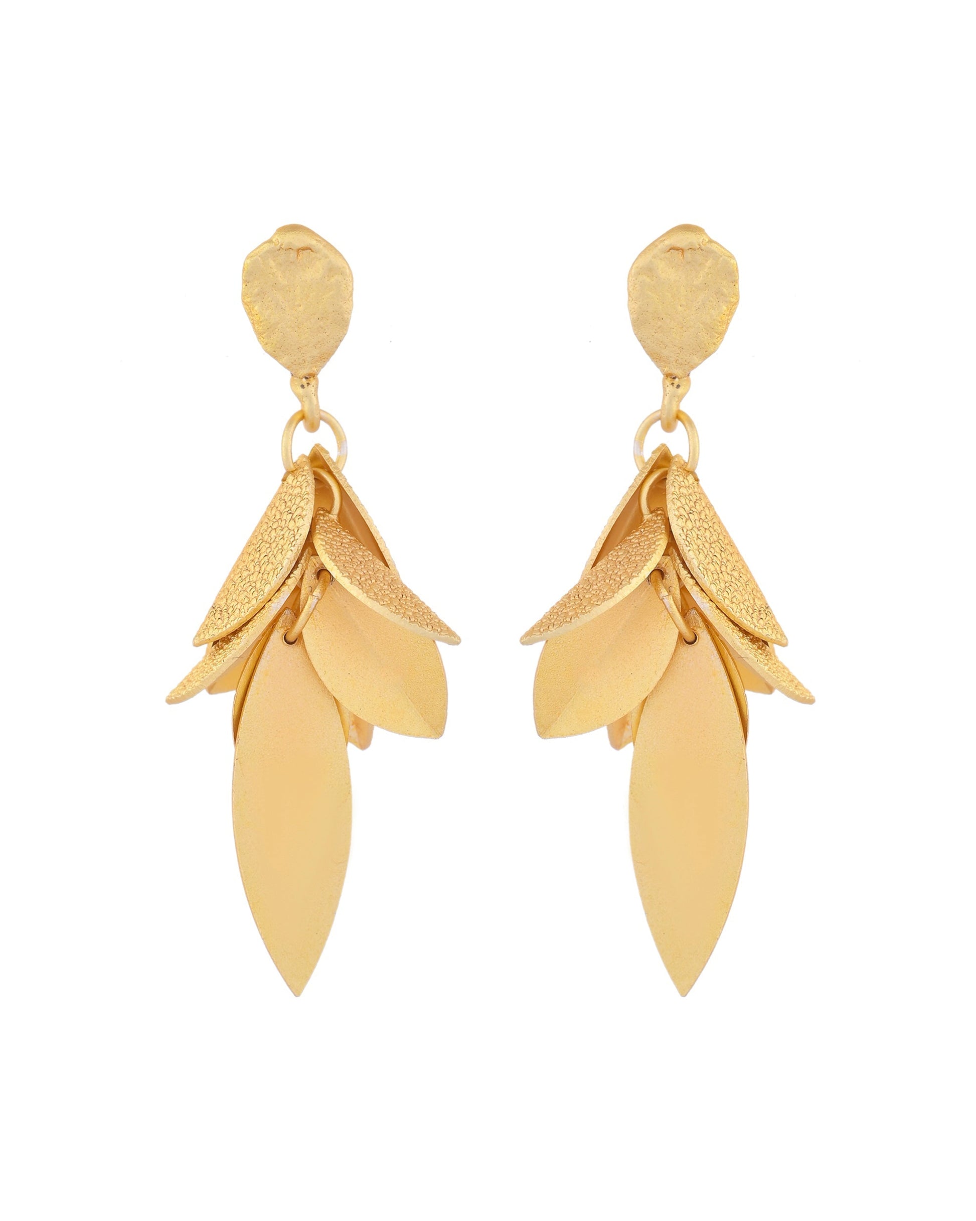 VOJ Gold-Toned Anti Tarnish Leafs Drop Earrings - Swadesiicart