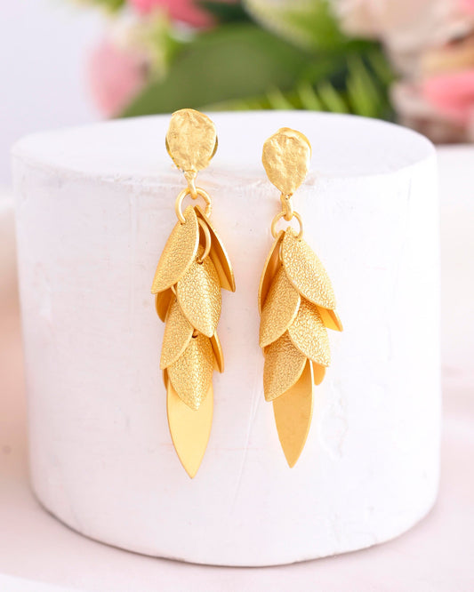 VOJ Gold-Toned Anti Tarnish Leafs Drop Earrings VOJ (Valley Of Jewellery)