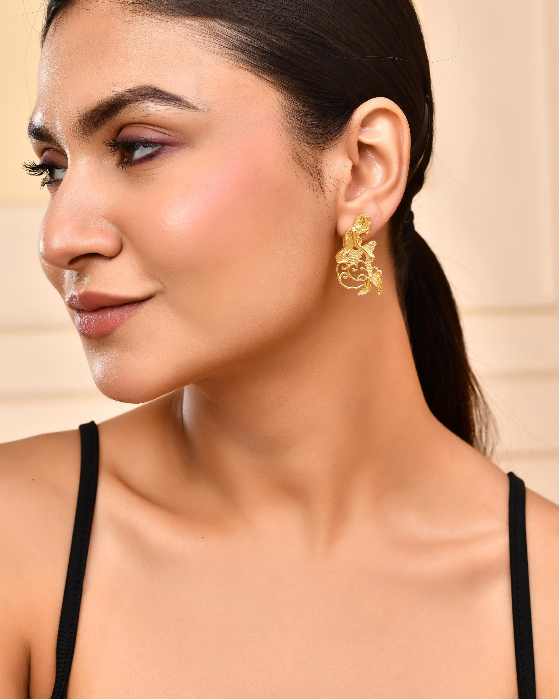 VOJ Gold-Toned Marmaid Shape Anti Tarnish Earrings VOJ (Valley Of Jewellery)