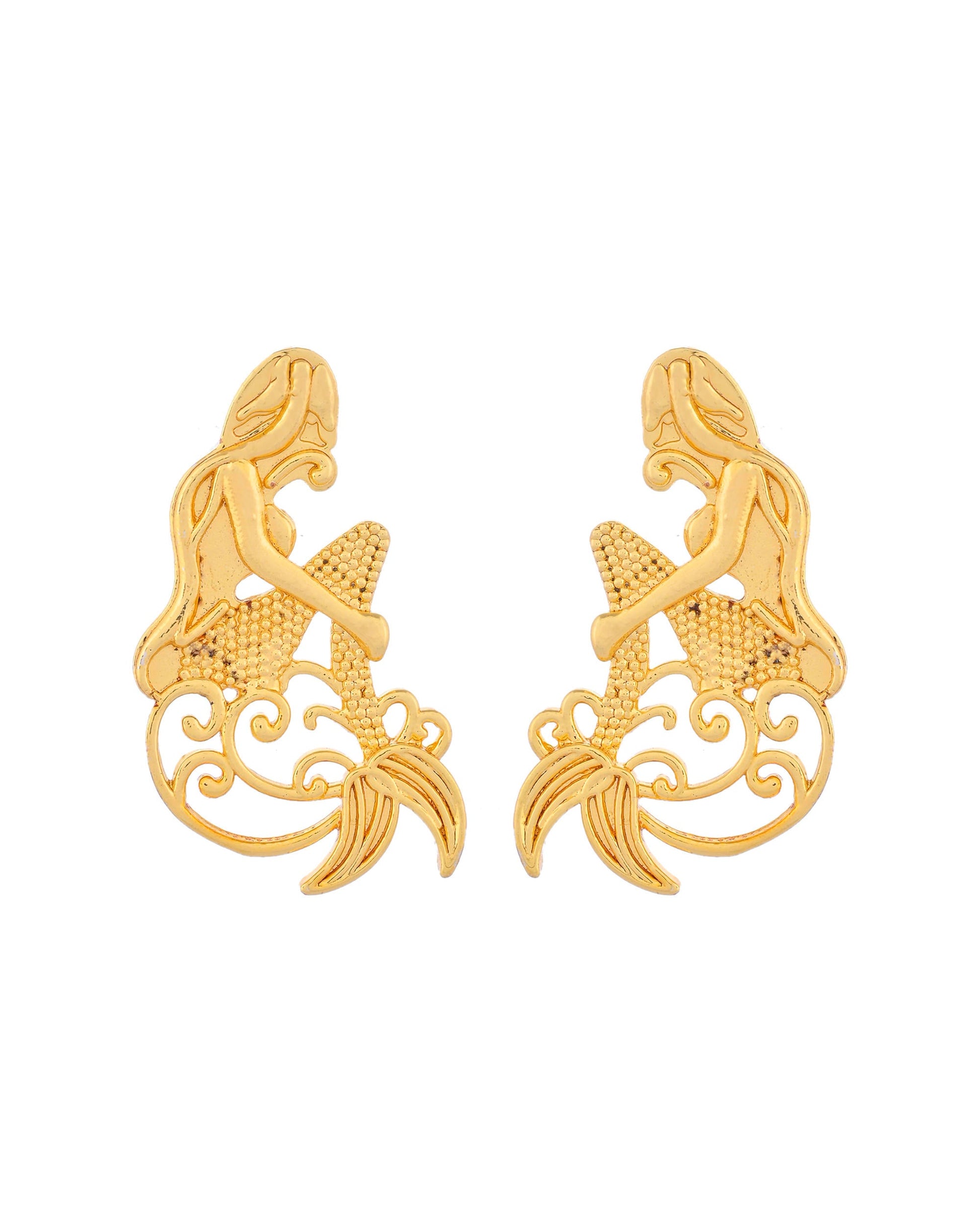 VOJ Gold-Toned Marmaid Shape Anti Tarnish Earrings VOJ (Valley Of Jewellery)