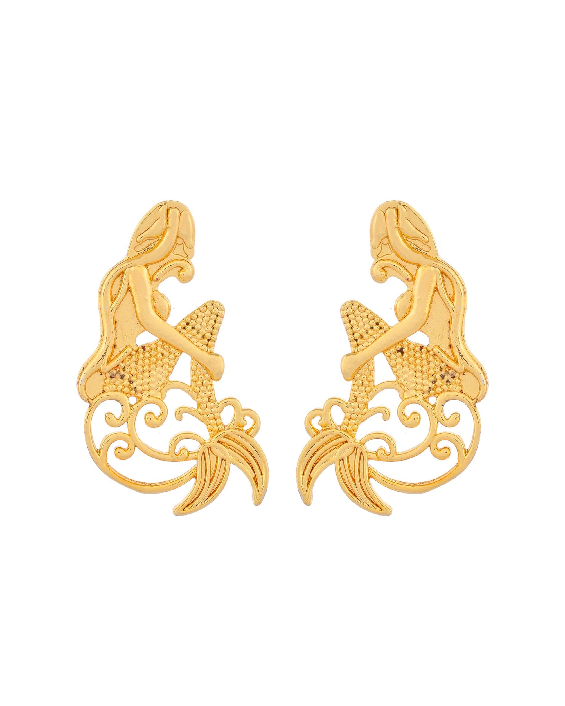 VOJ Gold-Toned Marmaid Shape Anti Tarnish Earrings - Swadesiicart