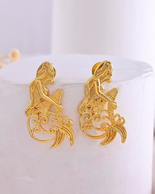 VOJ Gold-Toned Marmaid Shape Anti Tarnish Earrings VOJ (Valley Of Jewellery)