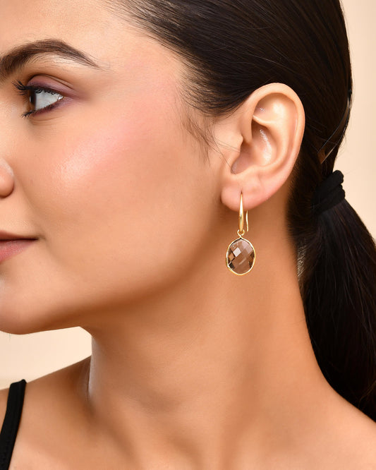VOJ Gold-Polished Classic Stone Studded Drop Earrings VOJ (Valley Of Jewellery)