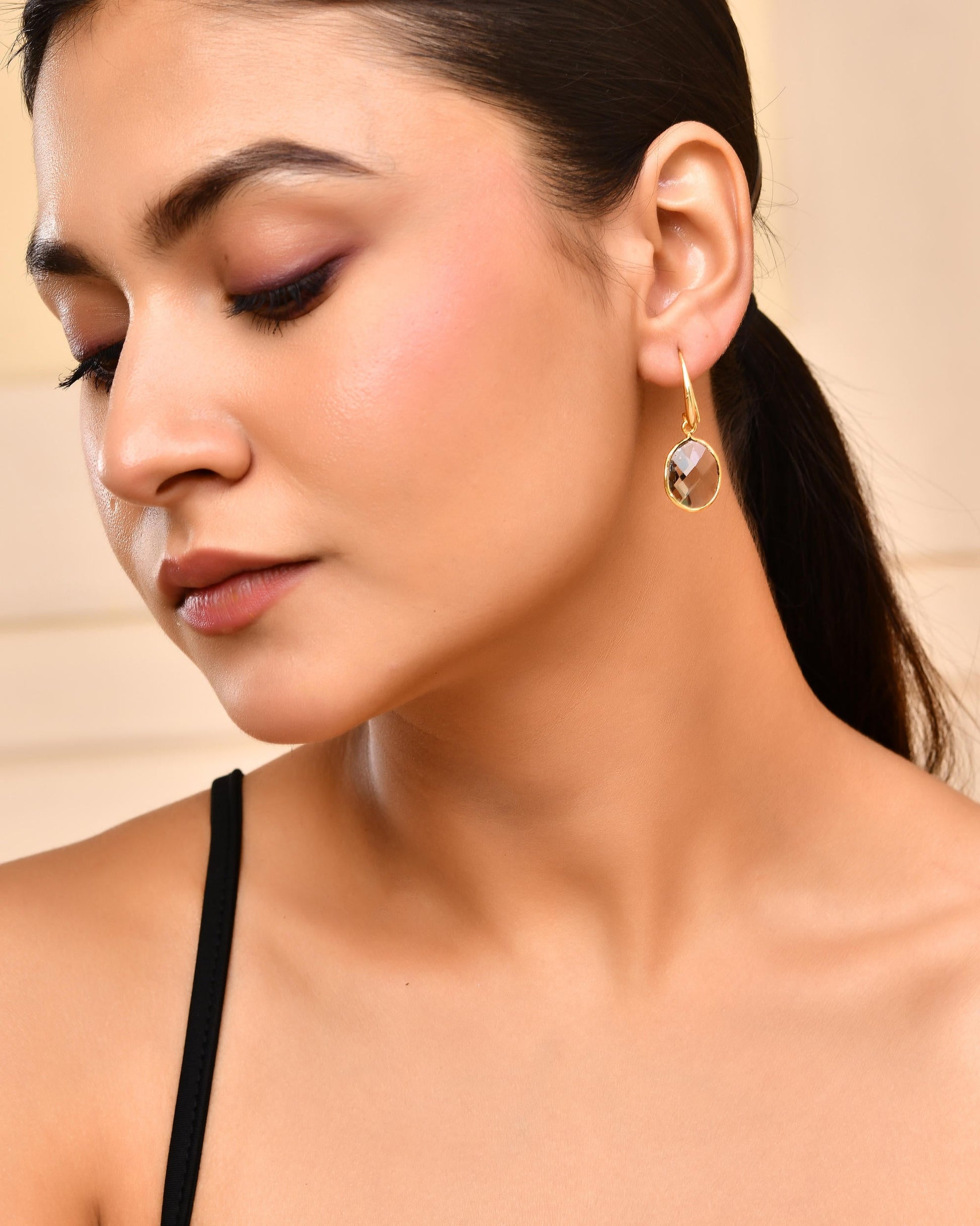 VOJ Gold-Polished Classic Stone Studded Drop Earrings - Swadesiicart