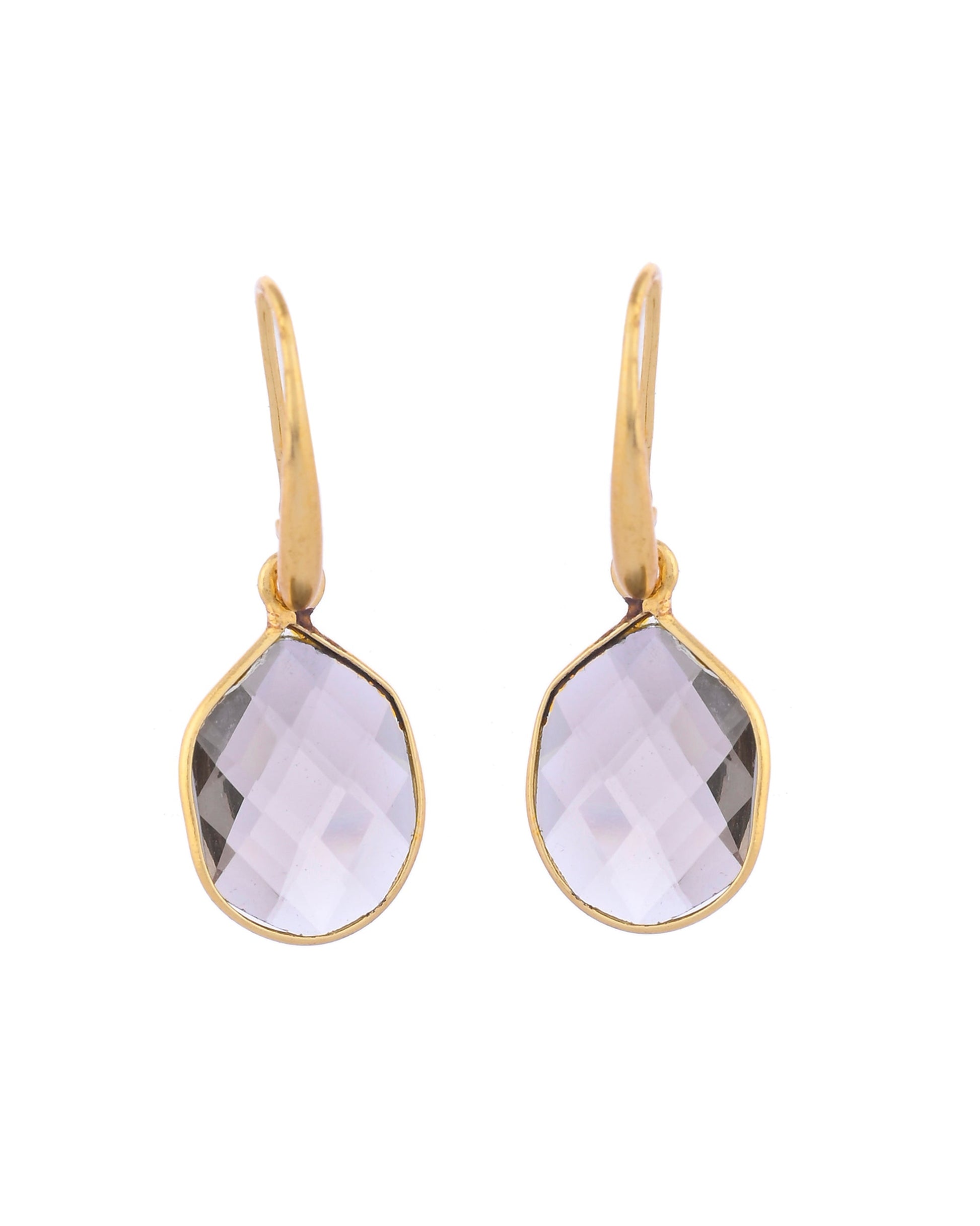VOJ Gold-Polished Classic Stone Studded Drop Earrings VOJ (Valley Of Jewellery)