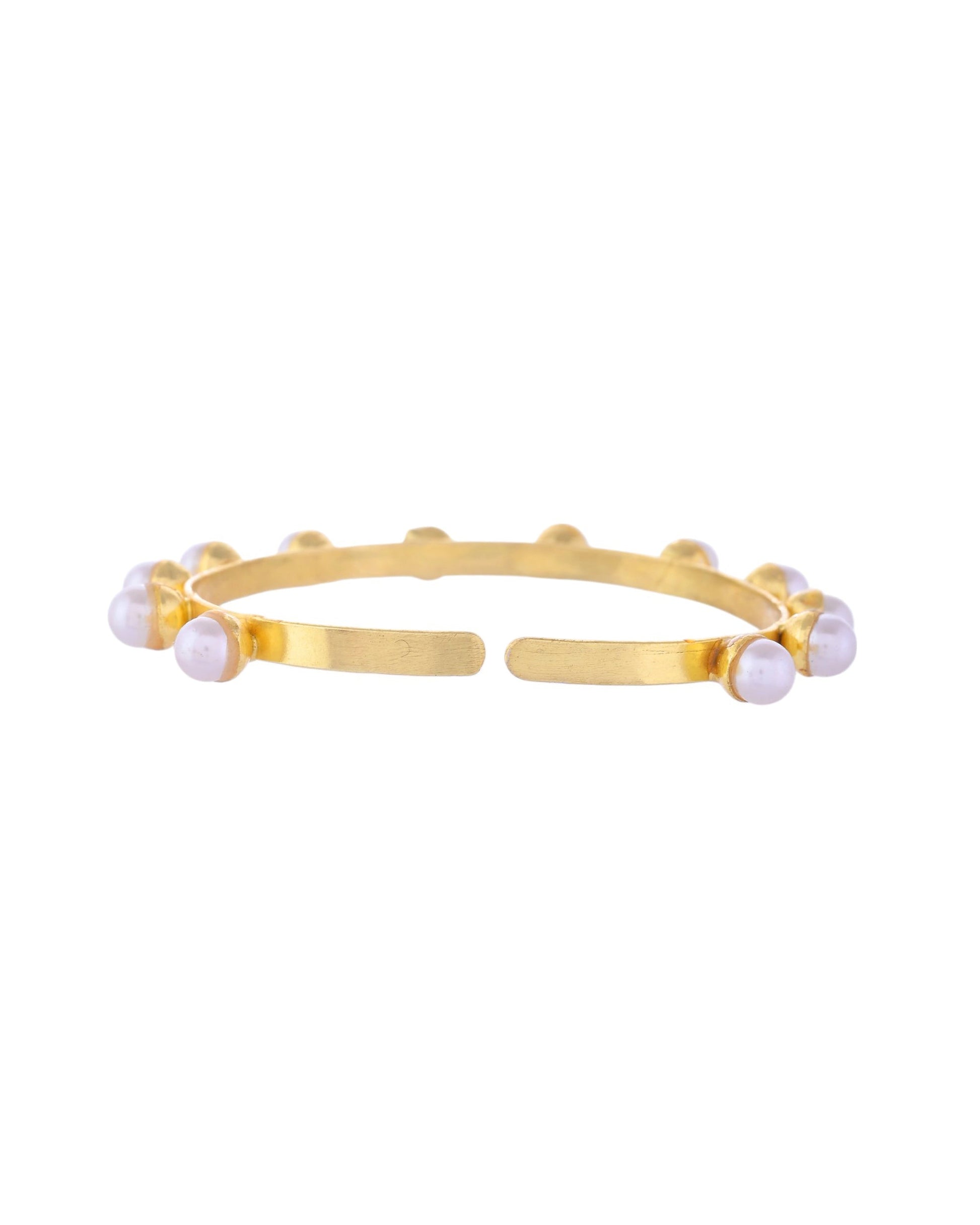 VOJ Gold-Polished Pearl Studded Kada Barcelet VOJ (Valley Of Jewellery)