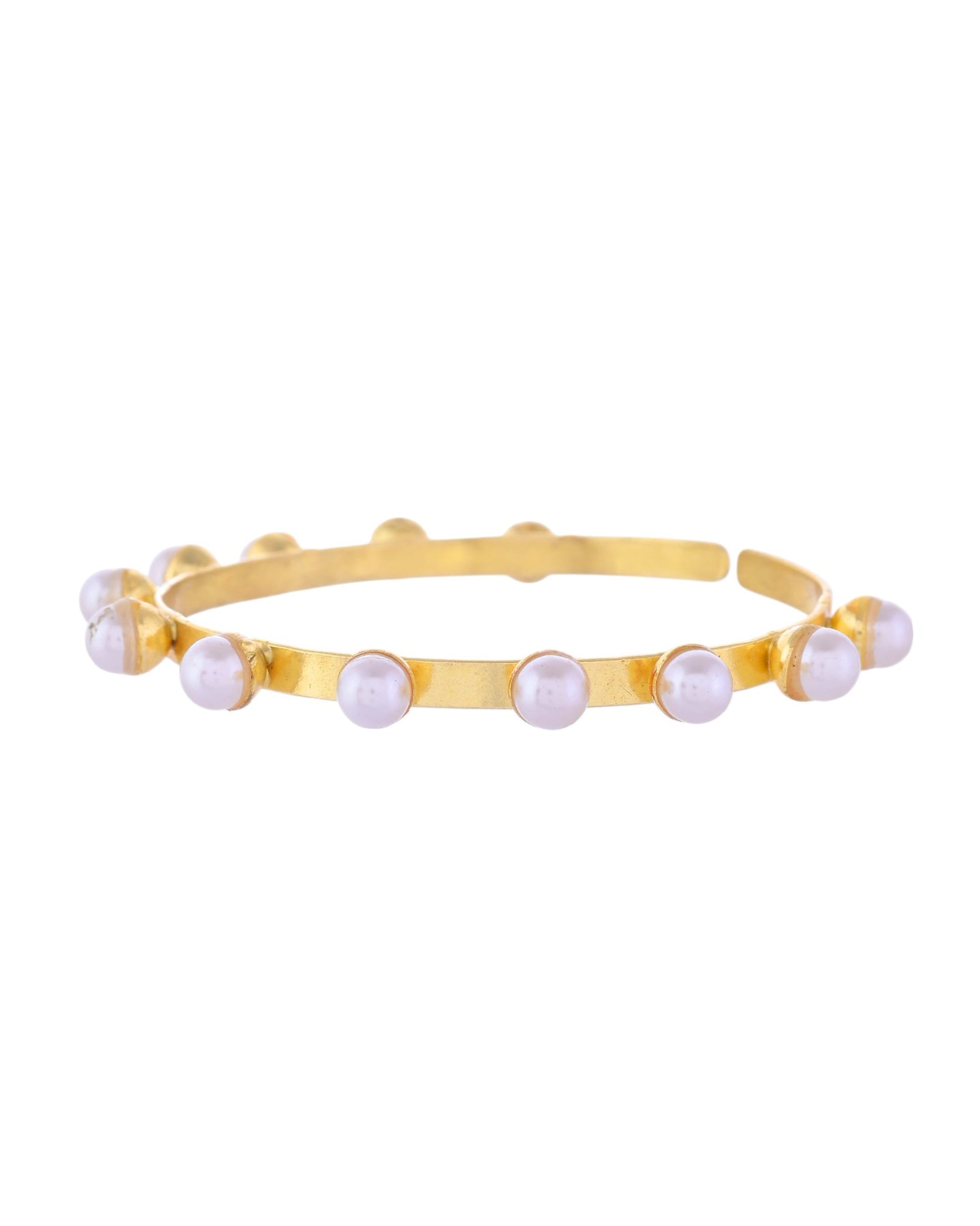 VOJ Gold-Polished Pearl Studded Kada Barcelet VOJ (Valley Of Jewellery)