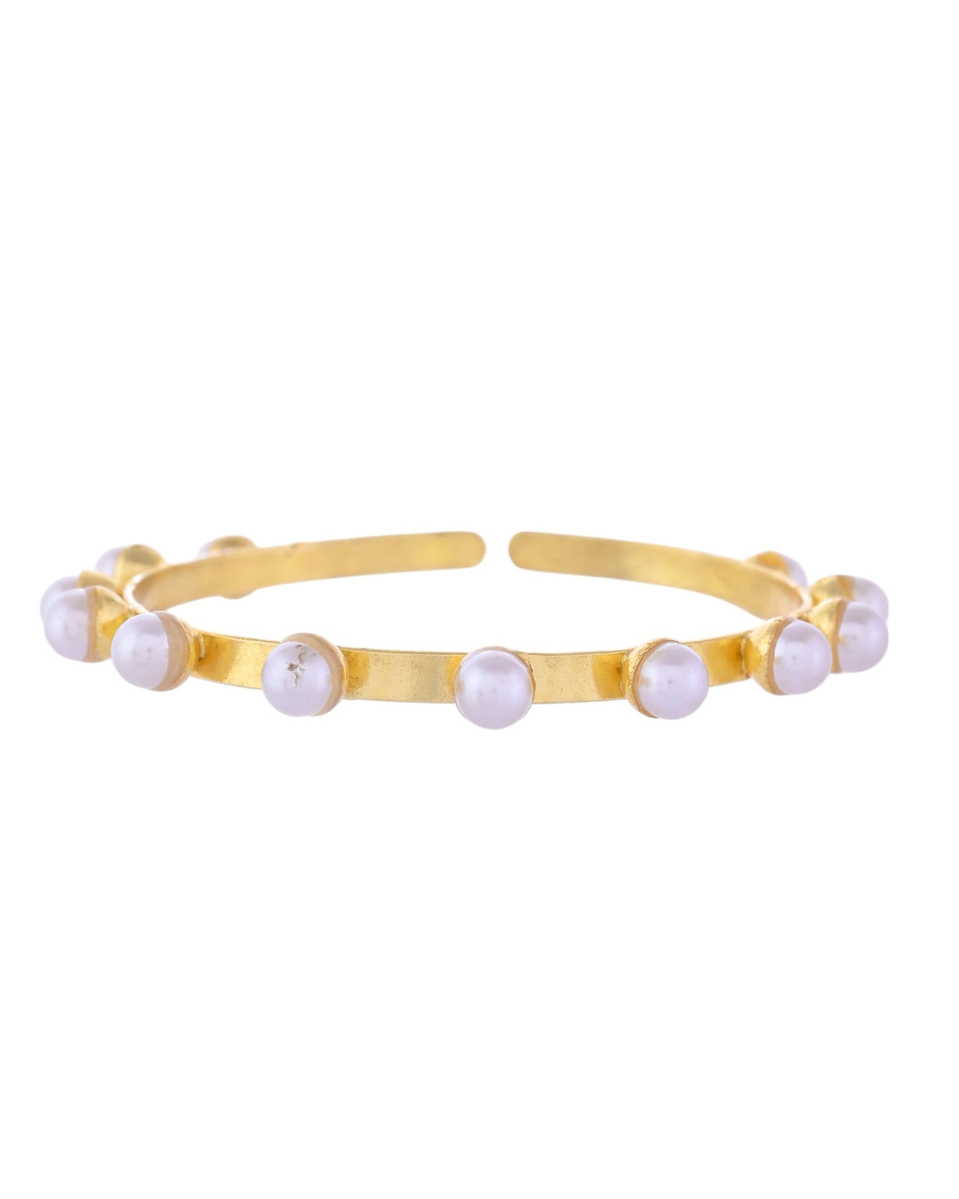 VOJ Gold-Polished Pearl Studded Kada Barcelet VOJ (Valley Of Jewellery)