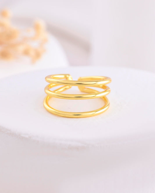 VOJ Gold-Polished Antitarnish Muti Layer Finger Ring 