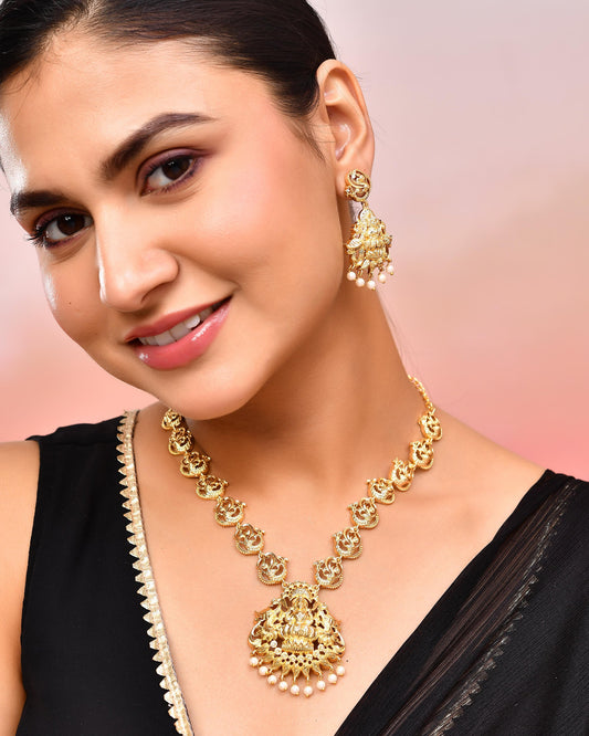 VOJ Gold-Polished Anti Tarnish Temple Jewellery Set VOJ (Valley Of Jewellery)