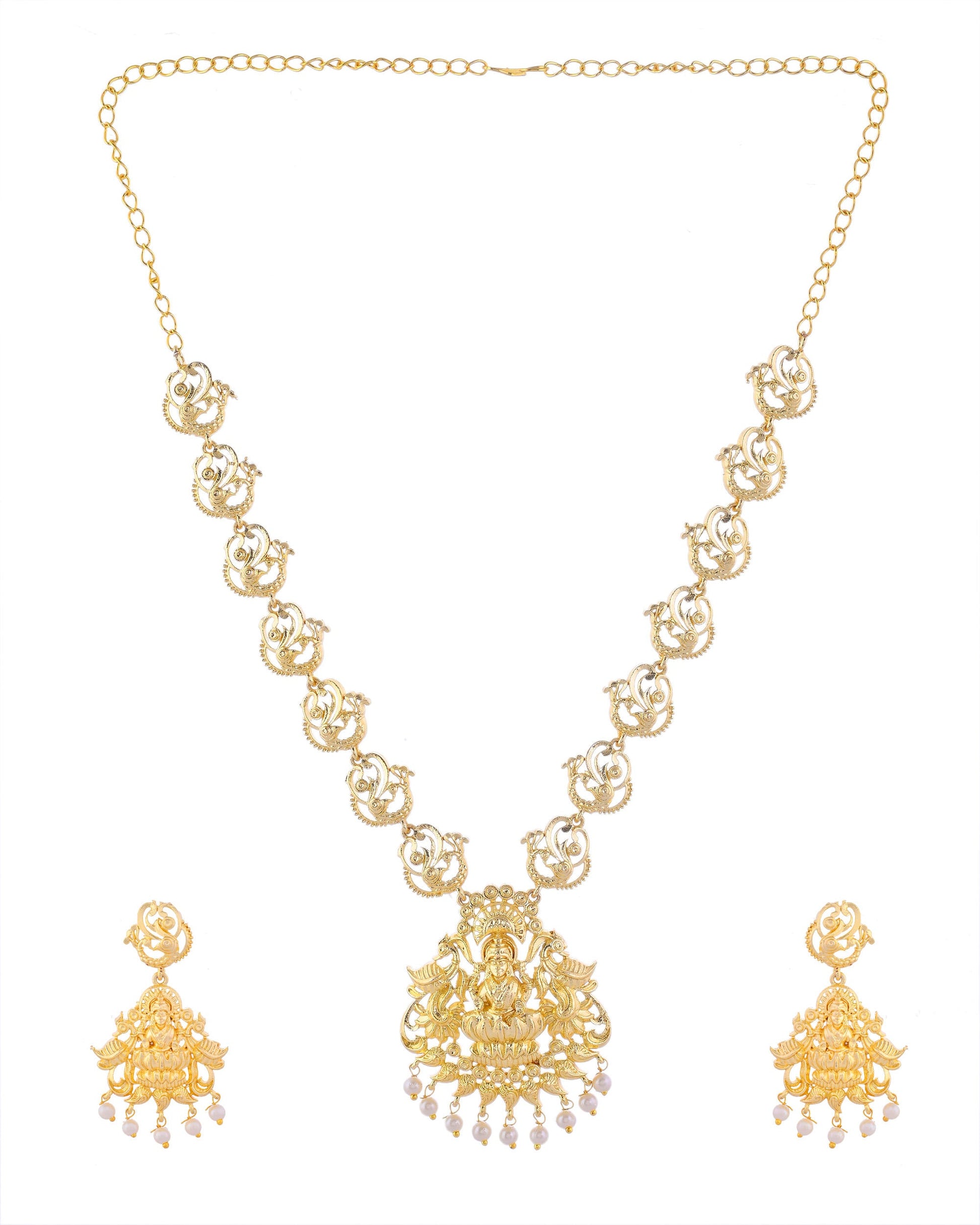 VOJ Gold-Polished Anti Tarnish Temple Jewellery Set VOJ (Valley Of Jewellery)