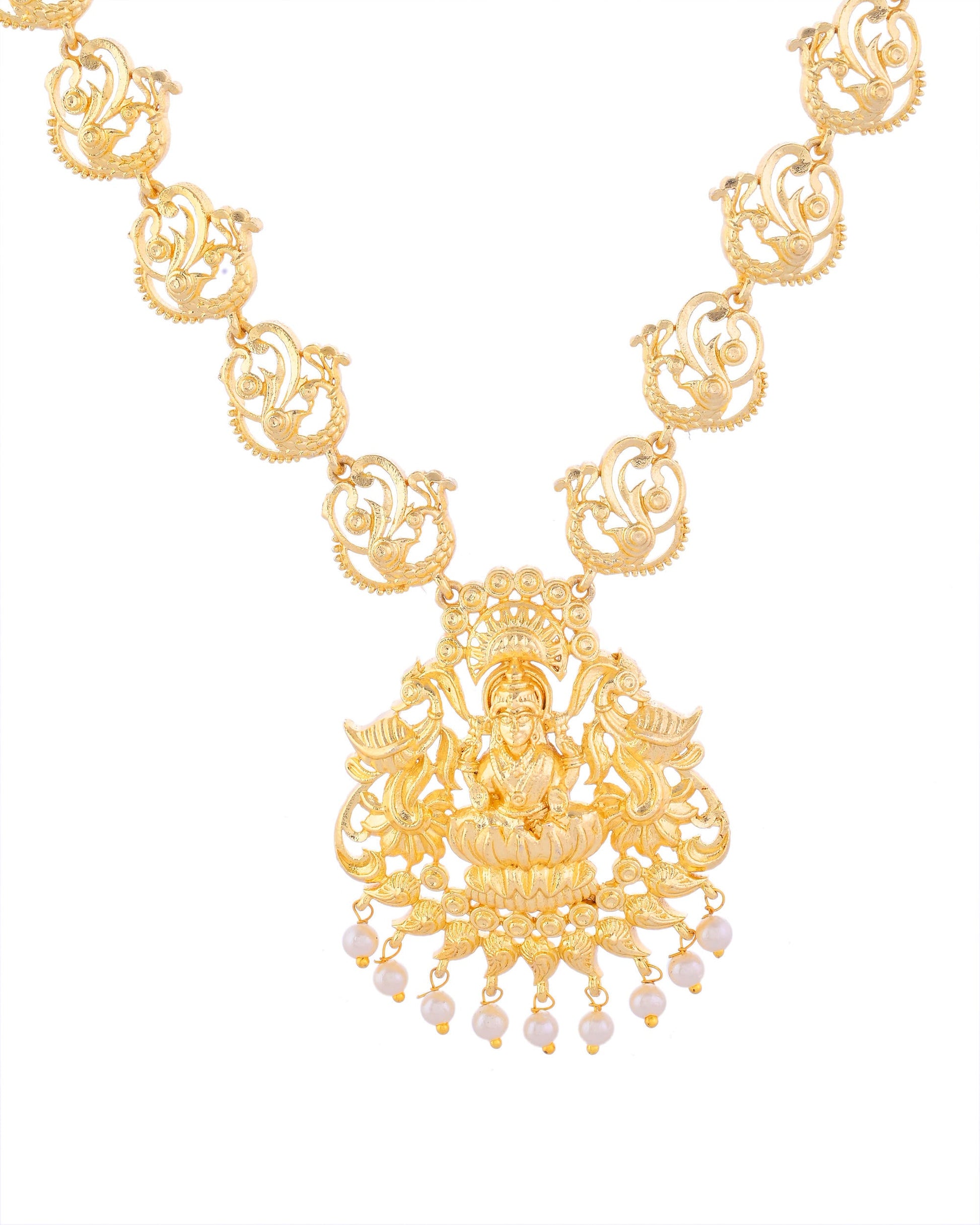 VOJ Gold-Polished Anti Tarnish Temple Jewellery Set VOJ (Valley Of Jewellery)