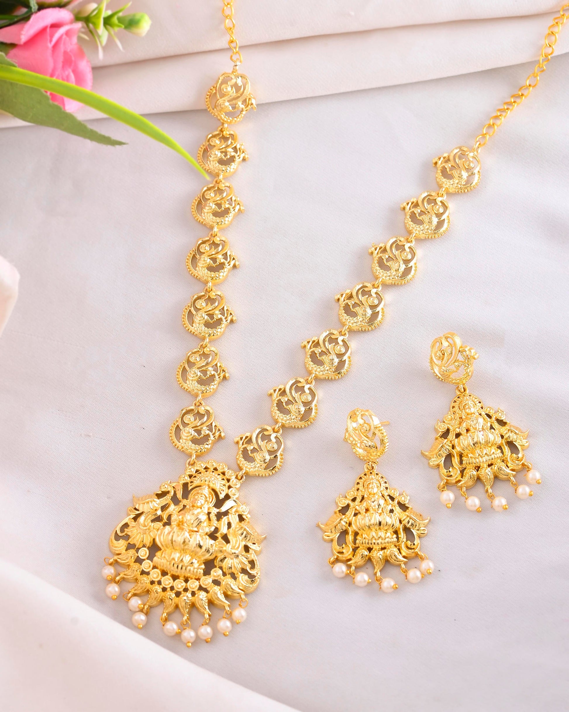 VOJ Gold-Polished Anti Tarnish Temple Jewellery Set VOJ (Valley Of Jewellery)