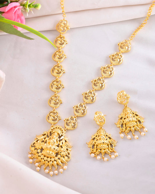 VOJ Gold-Polished Anti Tarnish Temple Jewellery Set VOJ (Valley Of Jewellery)