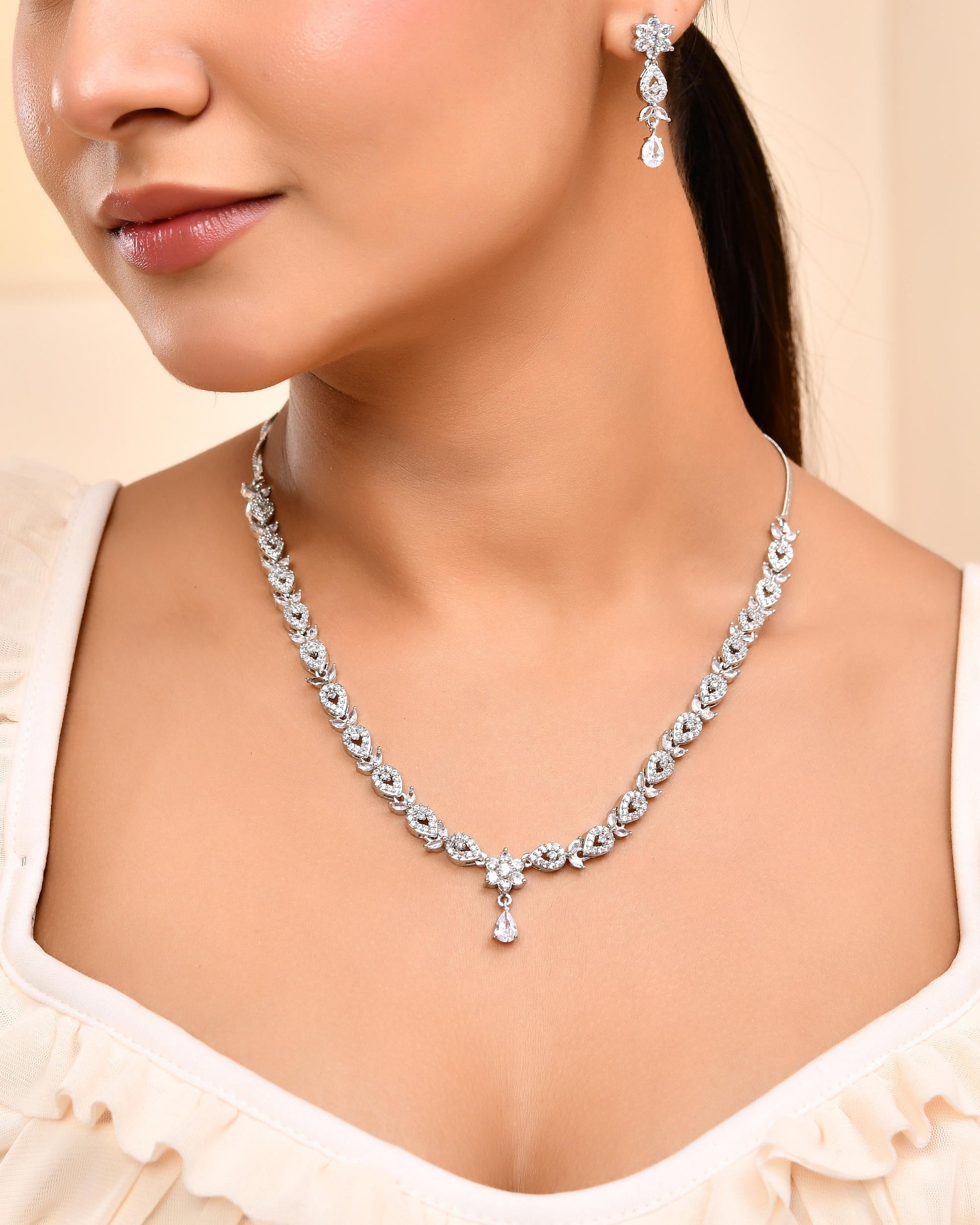 VOJ Silver Plated AD Studded Classic Jewellery Set VOJ (Valley Of Jewellery)