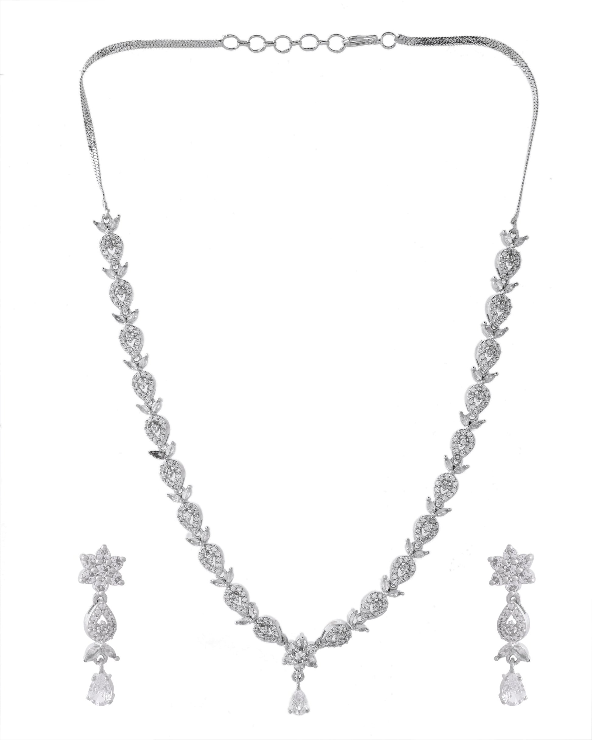 VOJ Silver Plated AD Studded Classic Jewellery Set VOJ (Valley Of Jewellery)