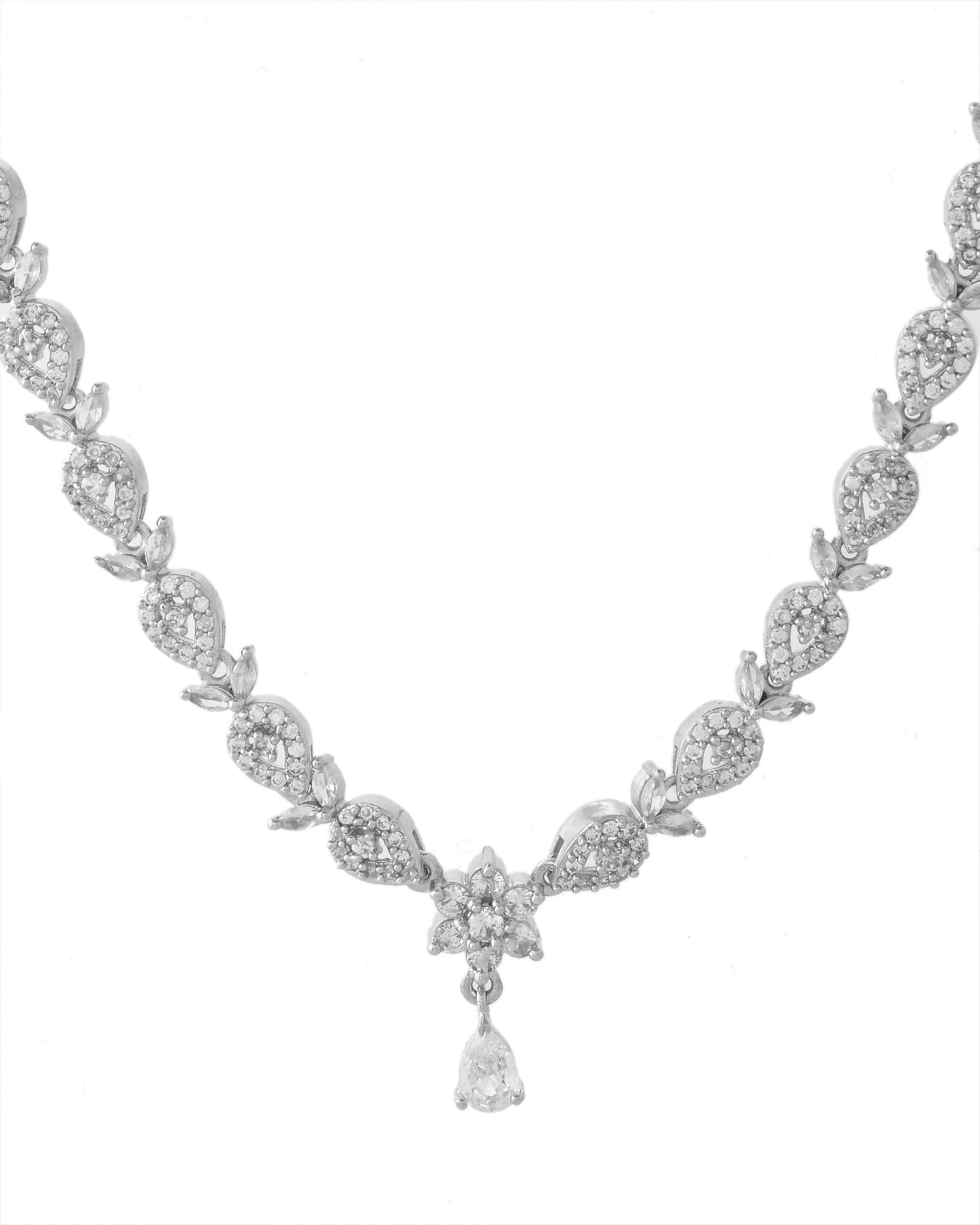 VOJ Silver Plated AD Studded Classic Jewellery Set VOJ (Valley Of Jewellery)