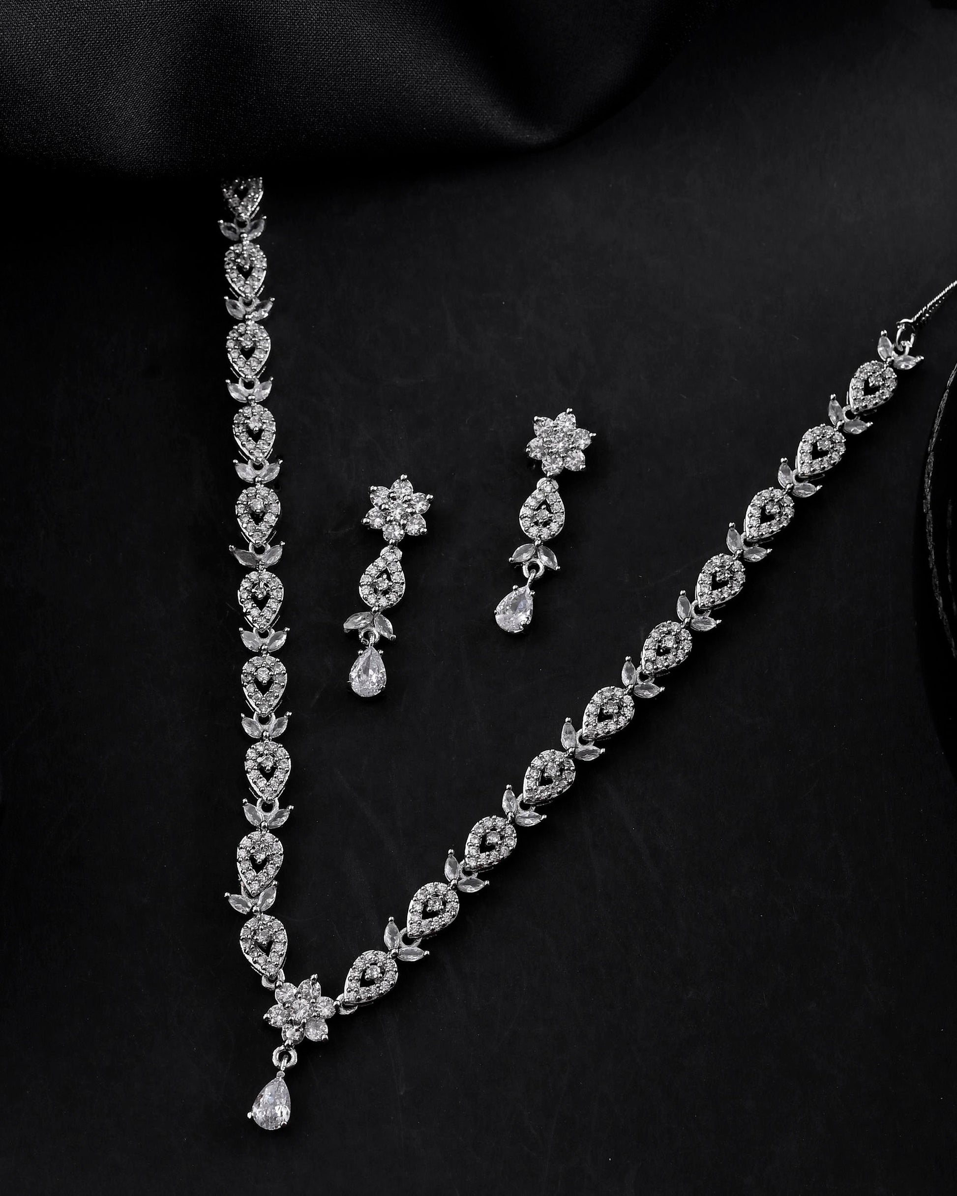 VOJ Silver Plated AD Studded Classic Jewellery Set VOJ (Valley Of Jewellery)