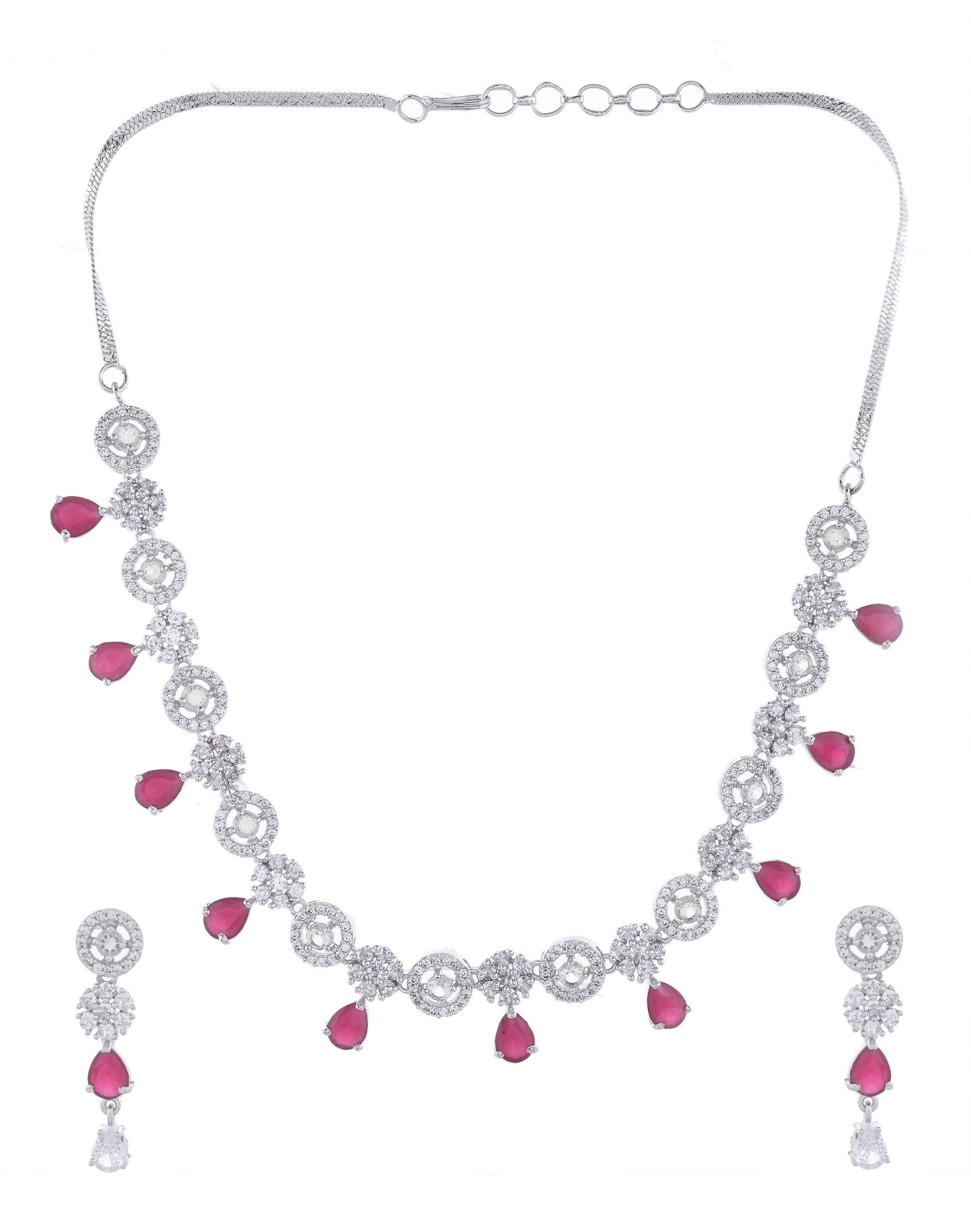 VOJ Silver Plated AD Studded Circular Shape Jewellery Set VOJ (Valley Of Jewellery)