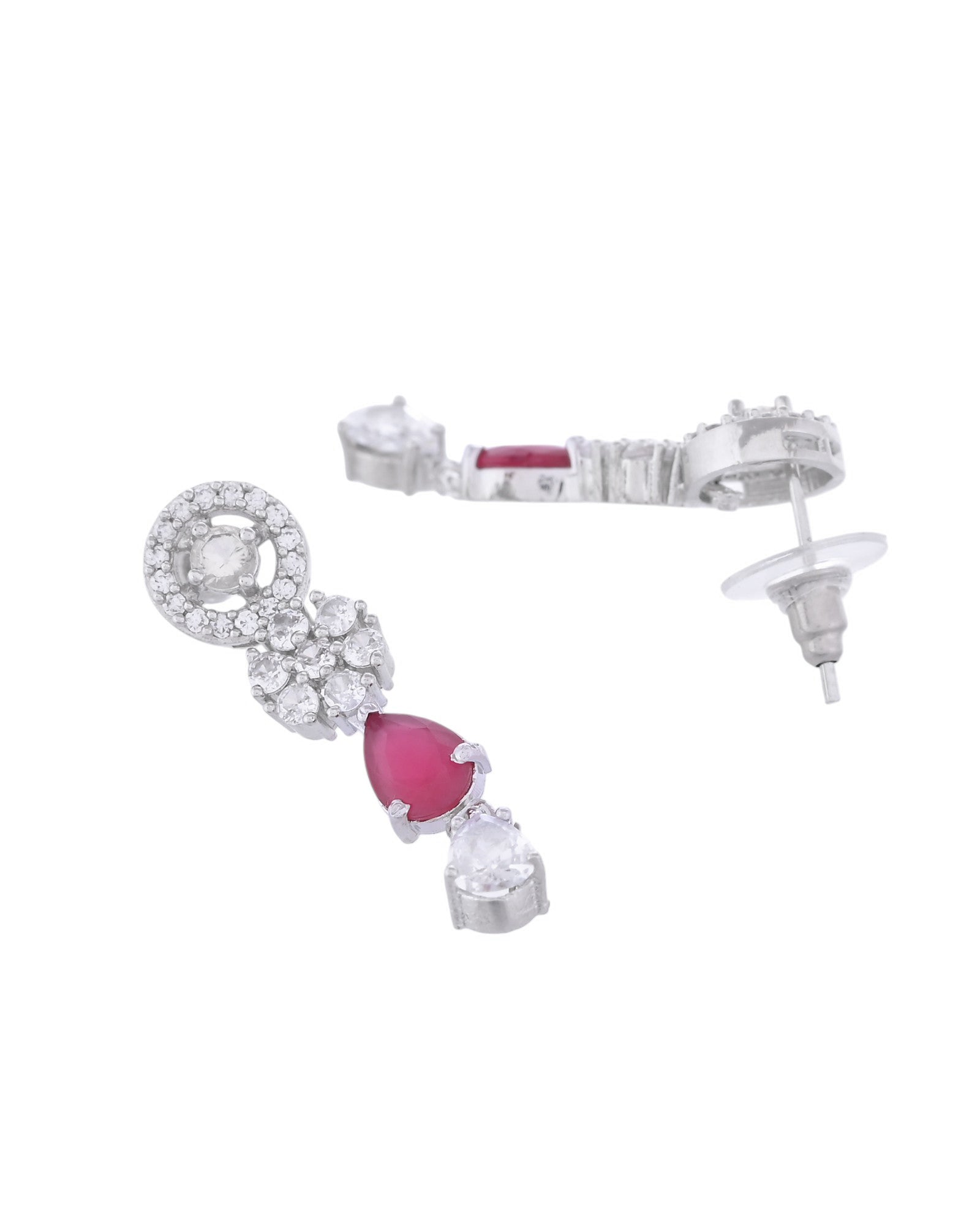 VOJ Silver Plated AD Studded Circular Shape Jewellery Set VOJ (Valley Of Jewellery)