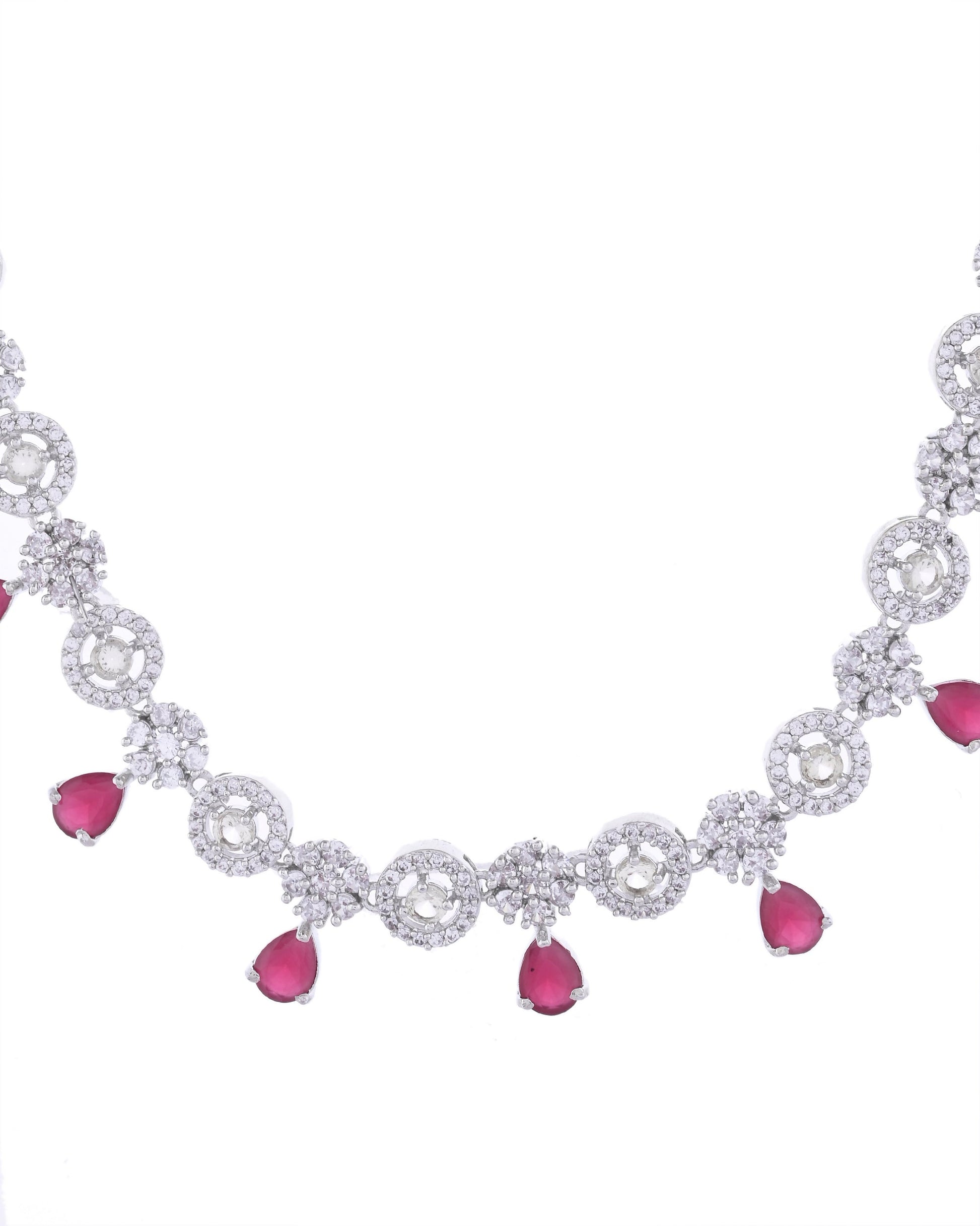 VOJ Silver Plated AD Studded Circular Shape Jewellery Set VOJ (Valley Of Jewellery)