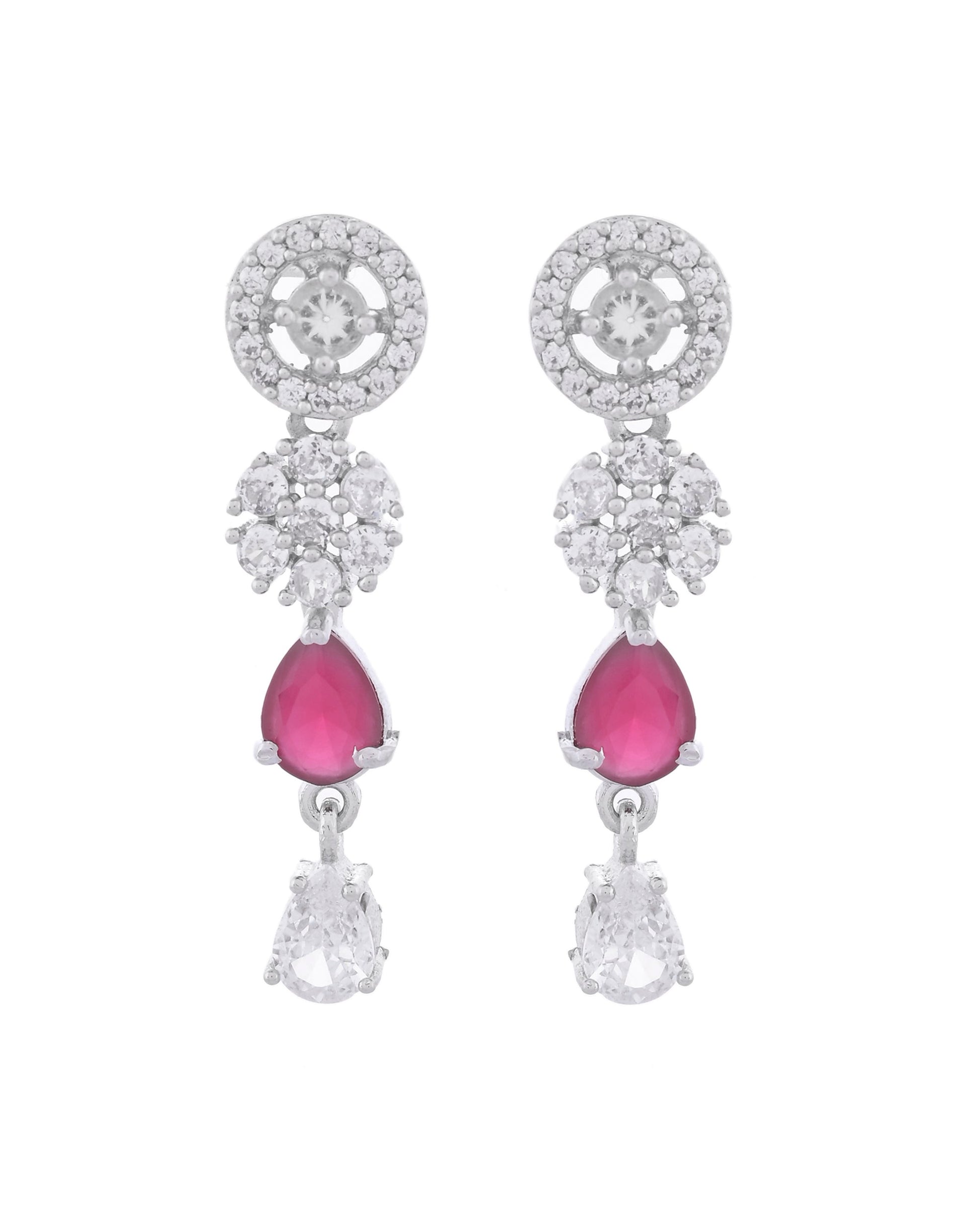 VOJ Silver Plated AD Studded Circular Shape Jewellery Set VOJ (Valley Of Jewellery)