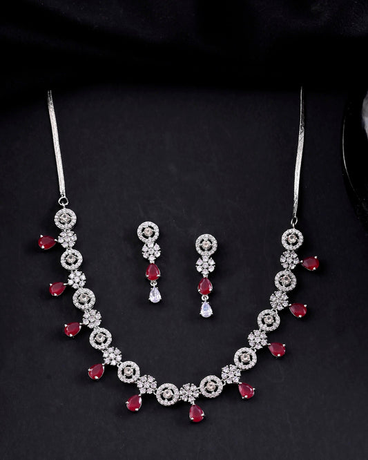 VOJ Silver Plated AD Studded Circular Shape Jewellery Set VOJ (Valley Of Jewellery)