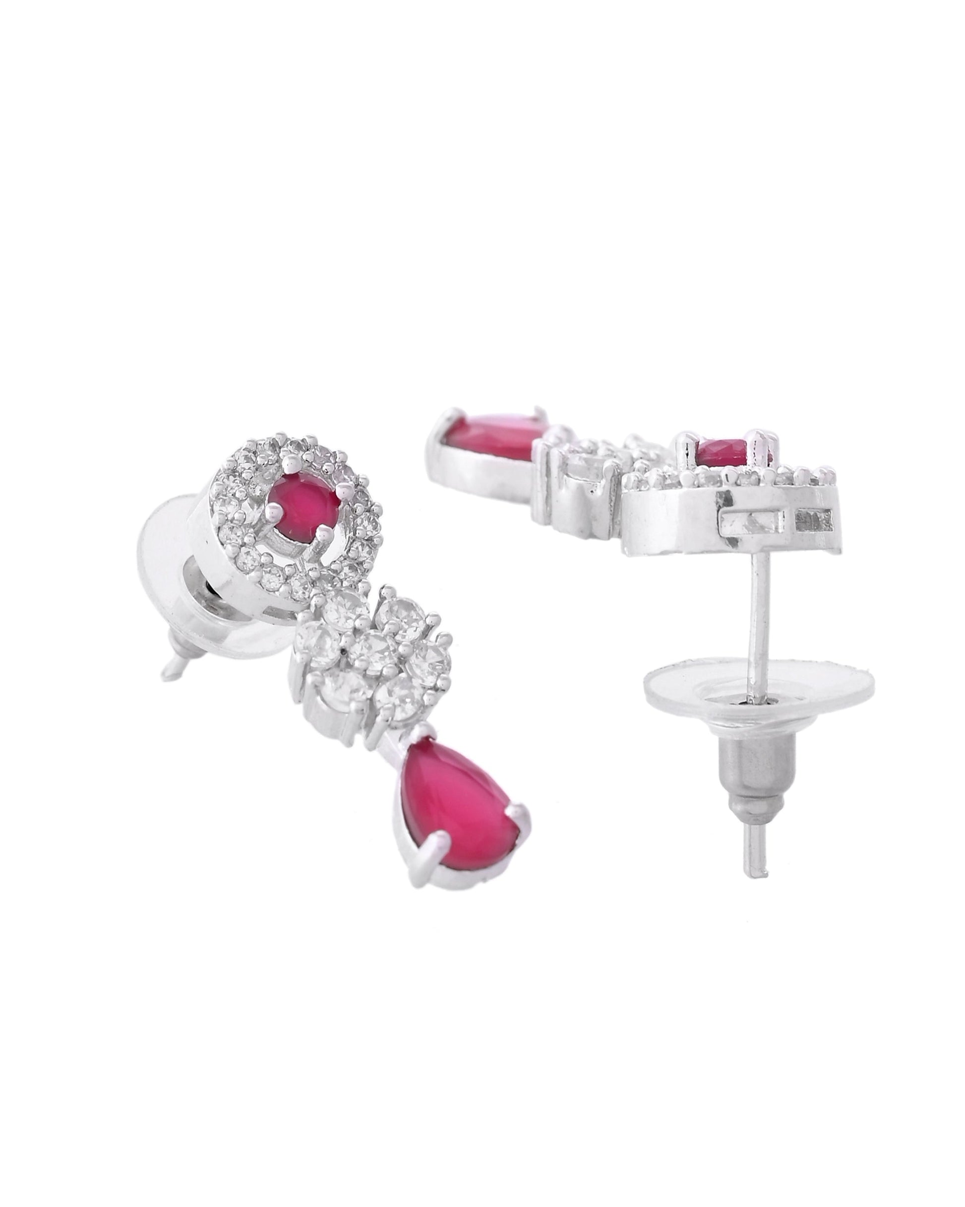 VOJ Silver Plated White And Marron AD Studded Circular Shape Jewellery Set VOJ (Valley Of Jewellery)