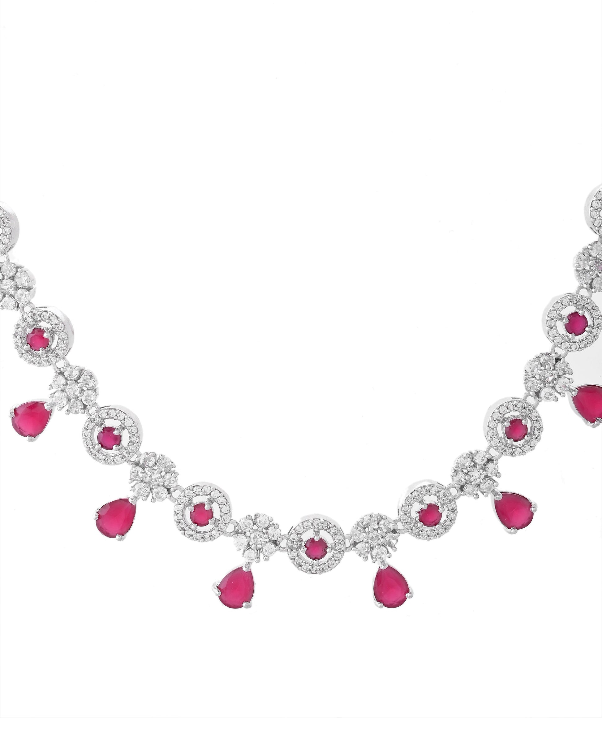 VOJ Silver Plated White And Marron AD Studded Circular Shape Jewellery Set VOJ (Valley Of Jewellery)