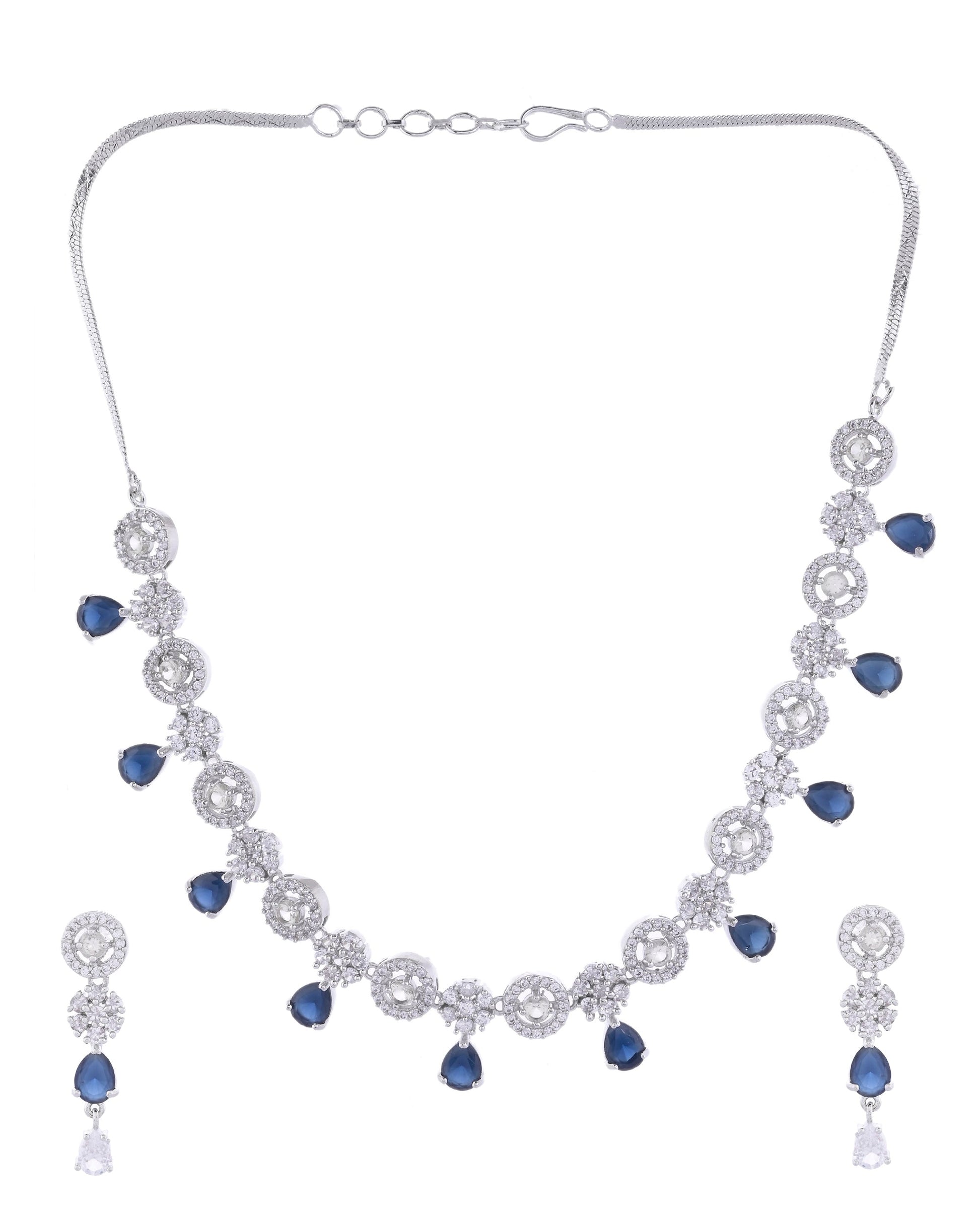 VOJ Silver Plated AD Studded Circular Shape With Black Stones Jewellery Set VOJ (Valley Of Jewellery)