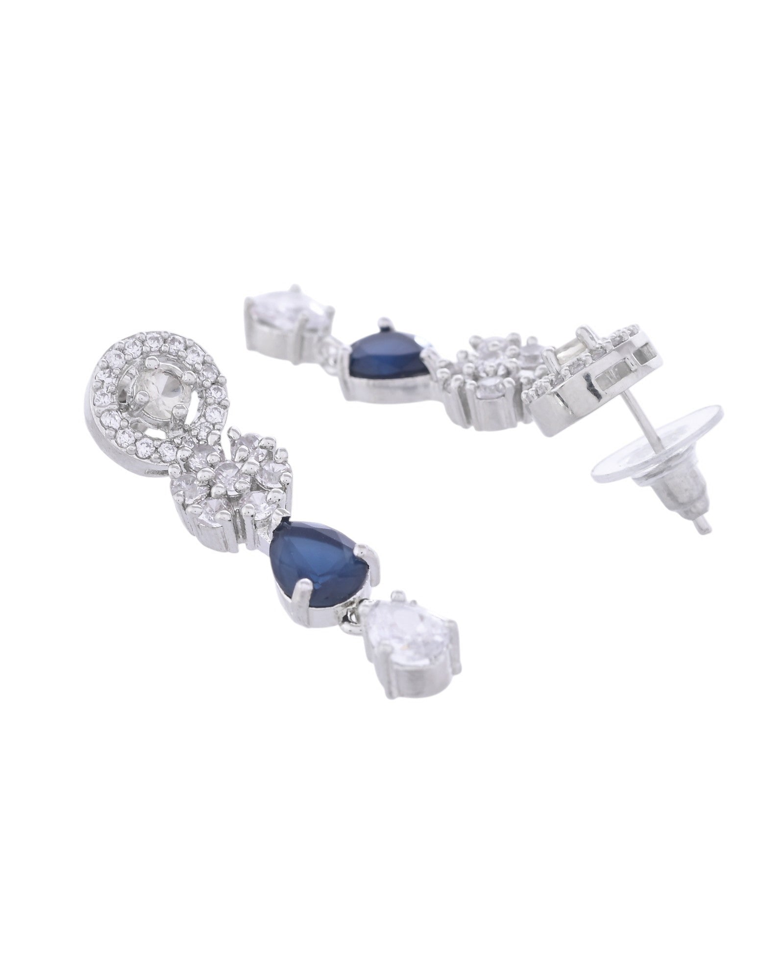 VOJ Silver Plated AD Studded Circular Shape With Black Stones Jewellery Set VOJ (Valley Of Jewellery)