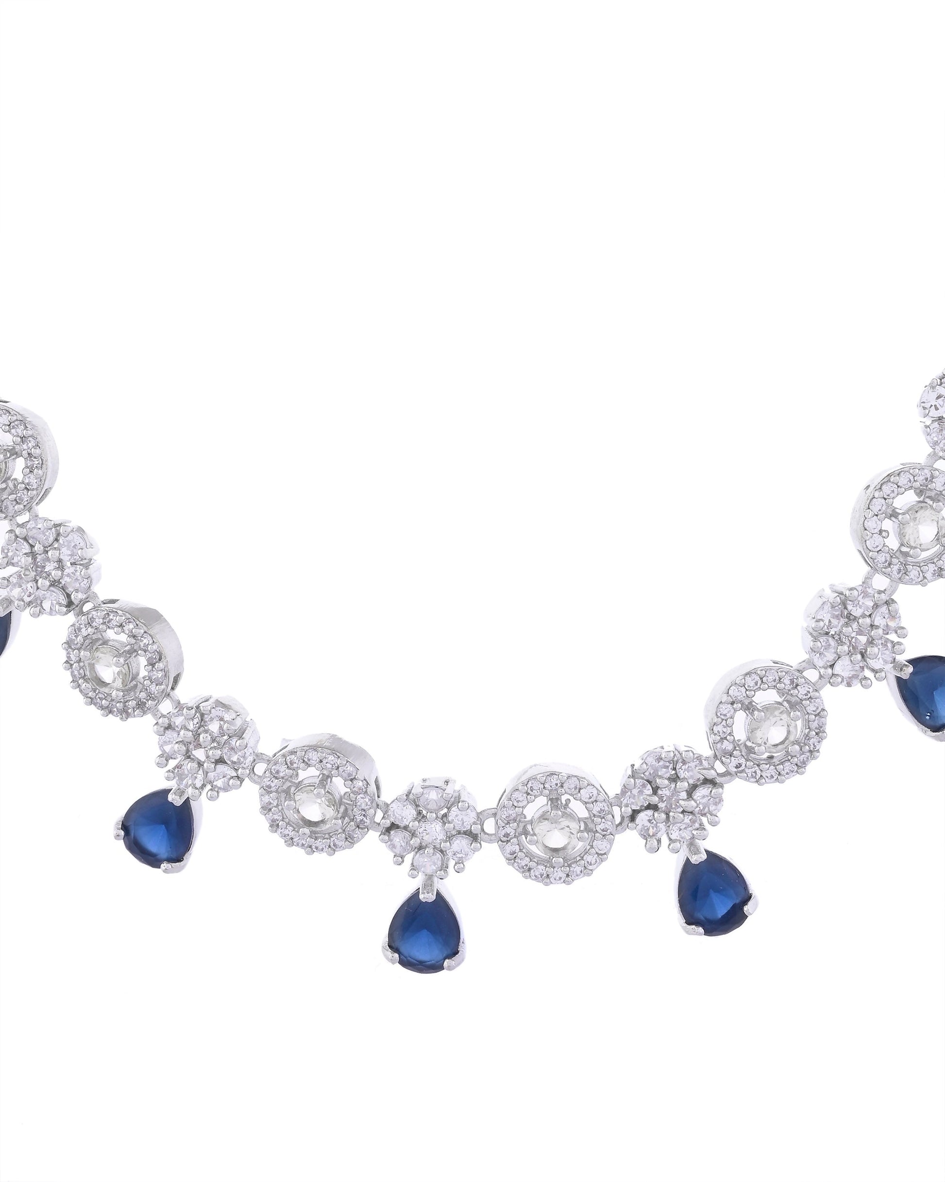 VOJ Silver Plated AD Studded Circular Shape With Black Stones Jewellery Set VOJ (Valley Of Jewellery)