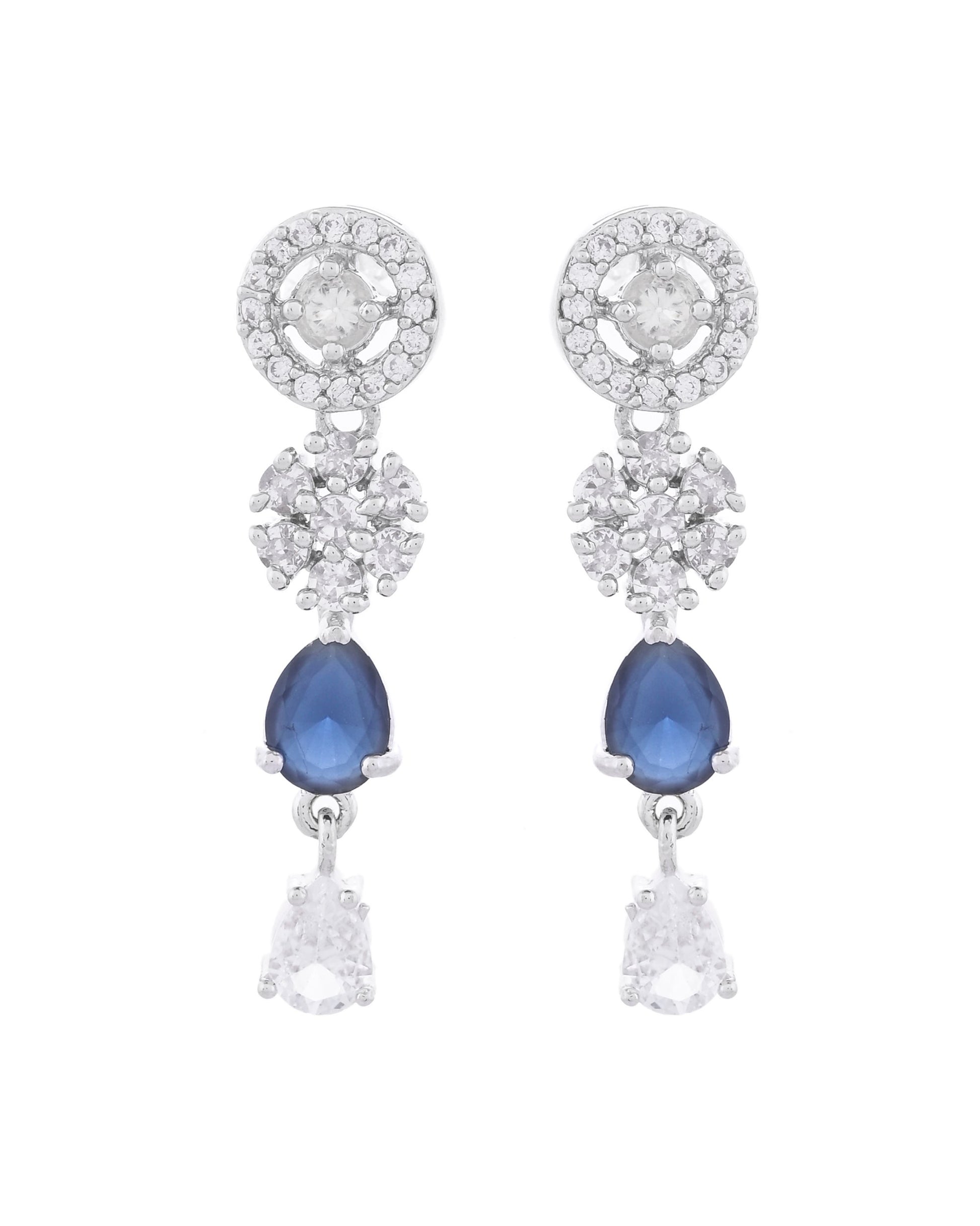 VOJ Silver Plated AD Studded Circular Shape With Black Stones Jewellery Set VOJ (Valley Of Jewellery)