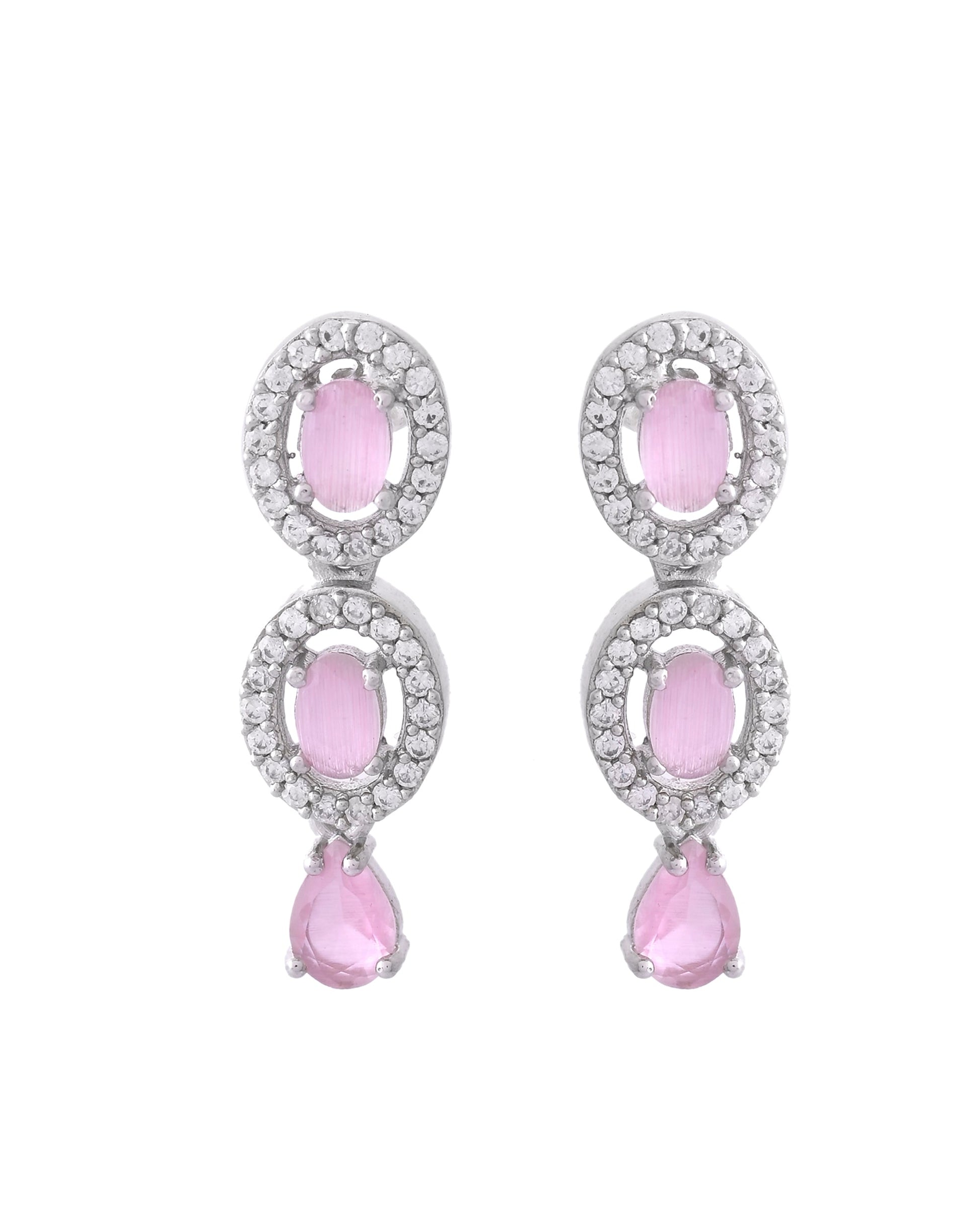 VOJ Silver Toned Baby Pink Stone Studded Circular AD Jewellery Set VOJ (Valley Of Jewellery)