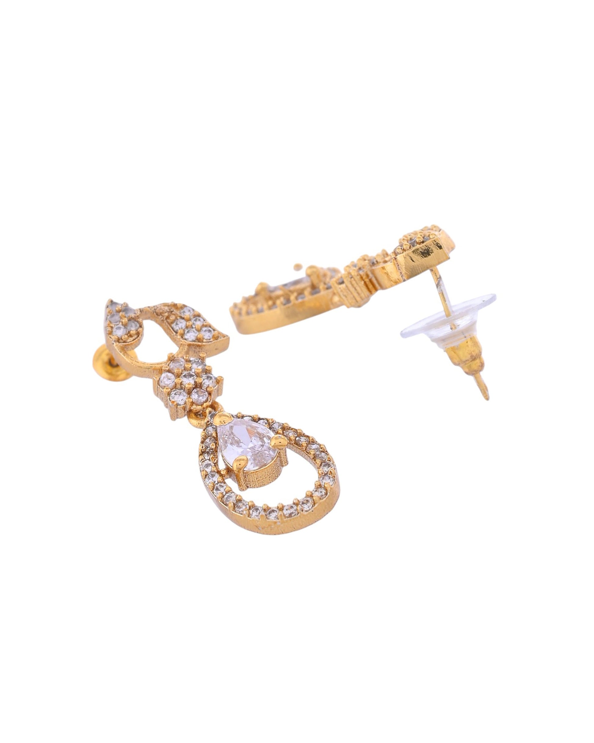 VOJ Gold-Polished Floral Shaped AD Studded Elgent Jewellery Set VOJ (Valley Of Jewellery)