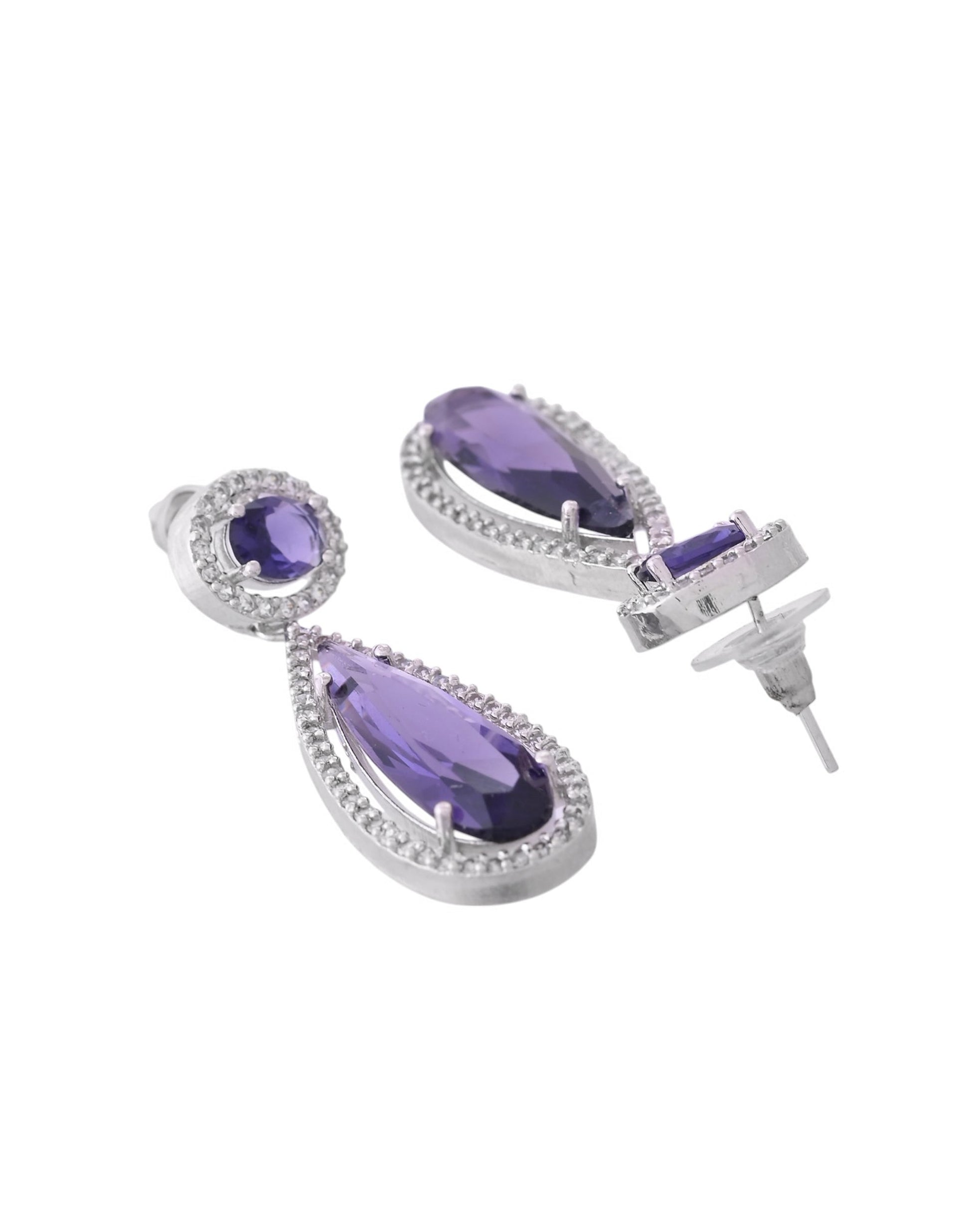 VOJ Silver Plated Purple AD & Cubic Zirconia Studded Necklace Set VOJ (Valley Of Jewellery)