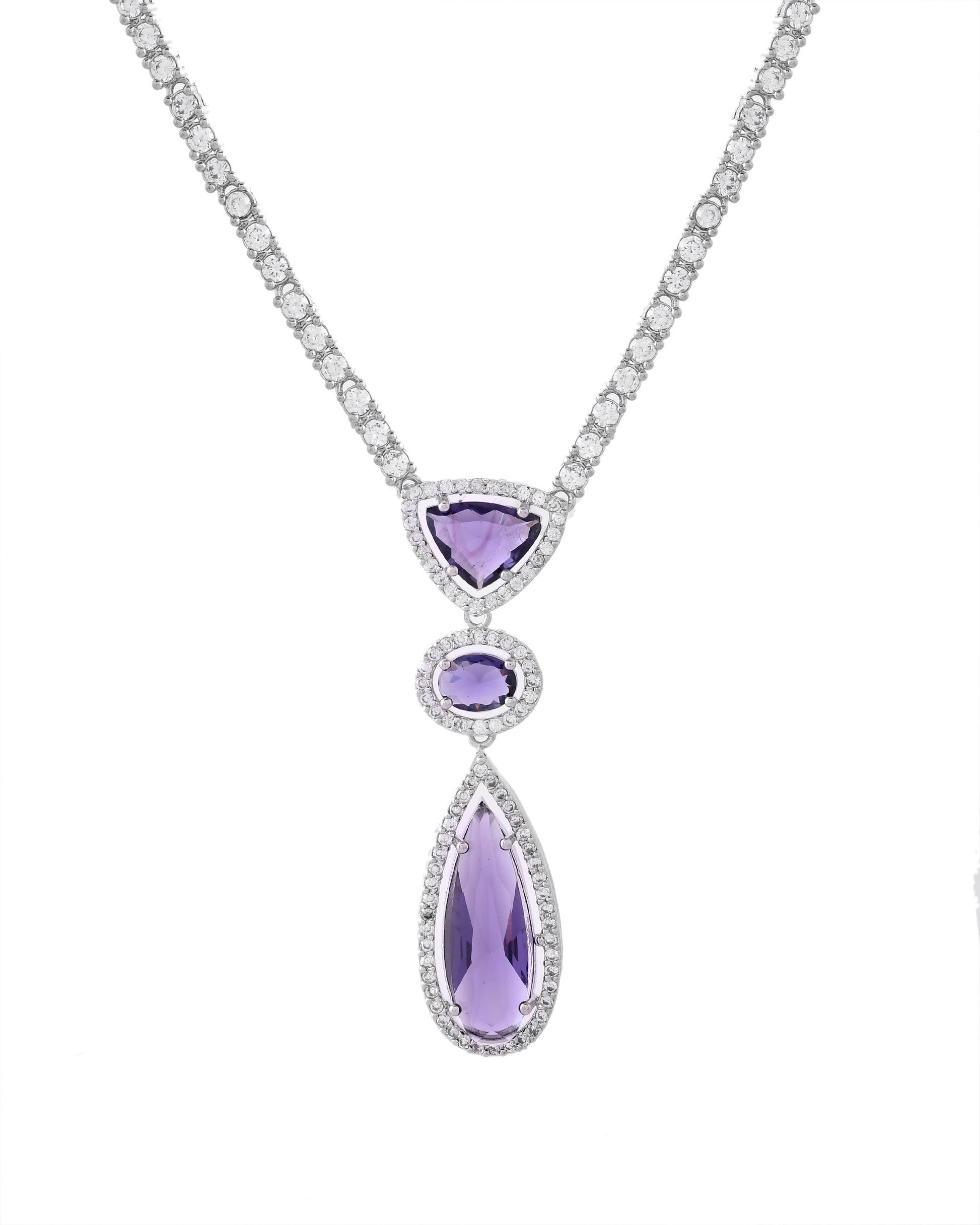 VOJ Silver Plated Purple AD & Cubic Zirconia Studded Necklace Set VOJ (Valley Of Jewellery)