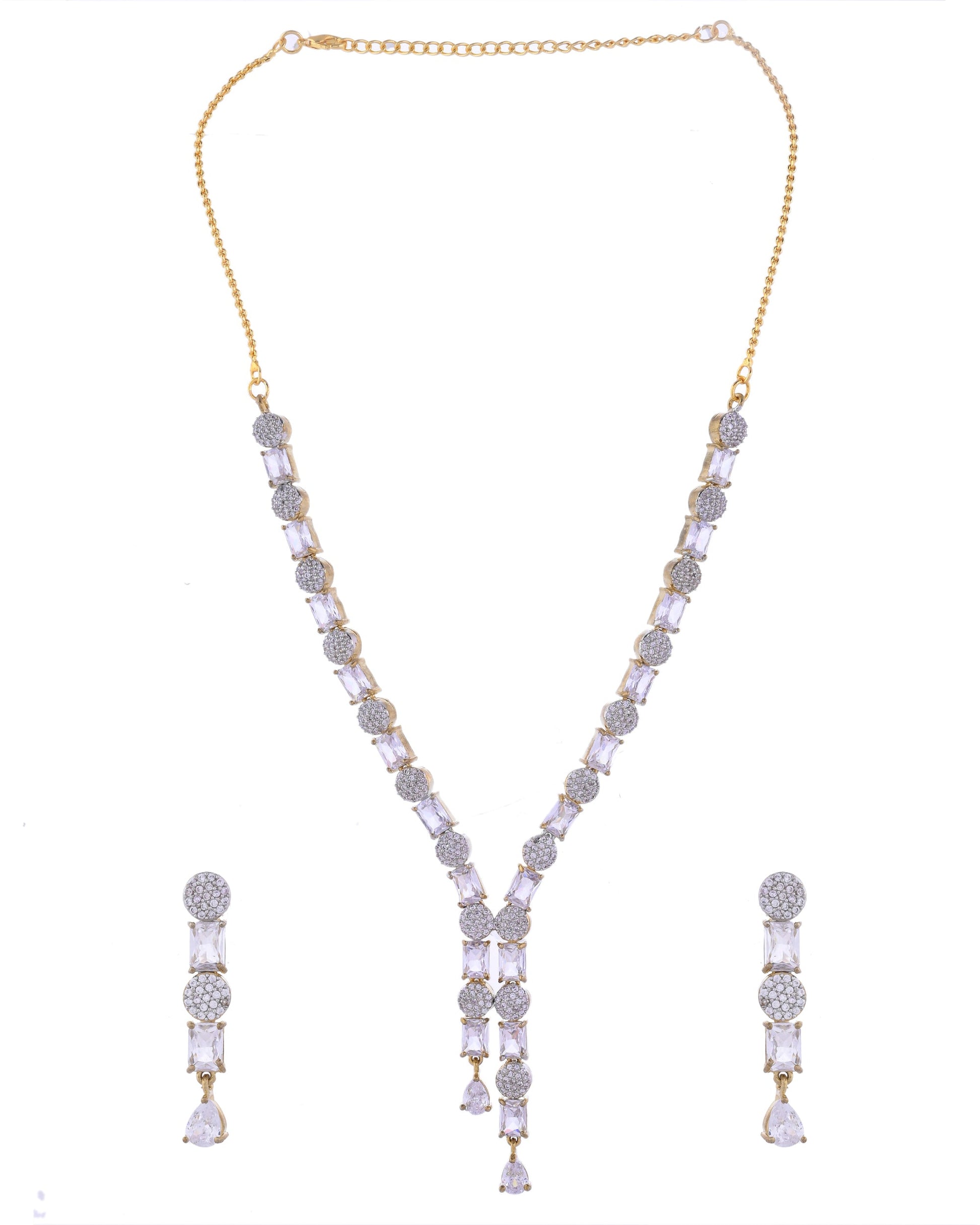 VOJ Gold Toned AD Stone Studded Necklace Set VOJ (Valley Of Jewellery)
