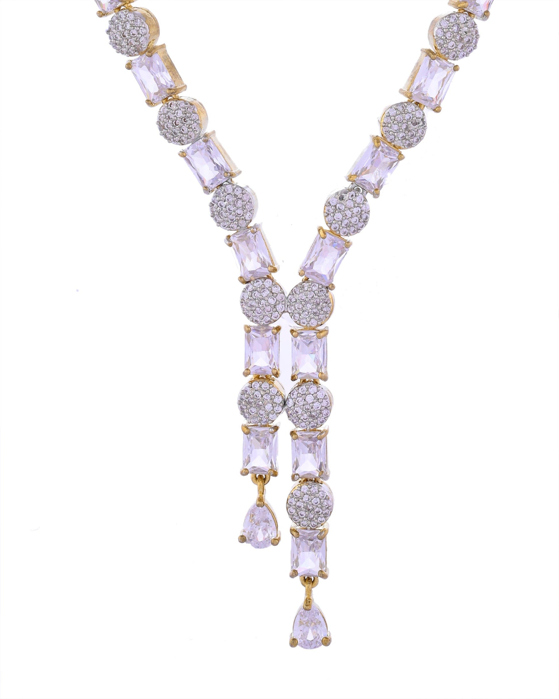 VOJ Gold Toned AD Stone Studded Necklace Set VOJ (Valley Of Jewellery)