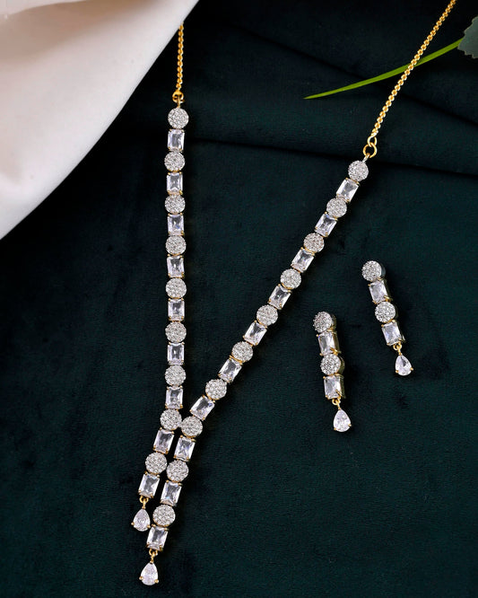 VOJ Gold Toned AD Stone Studded Necklace Set VOJ (Valley Of Jewellery)