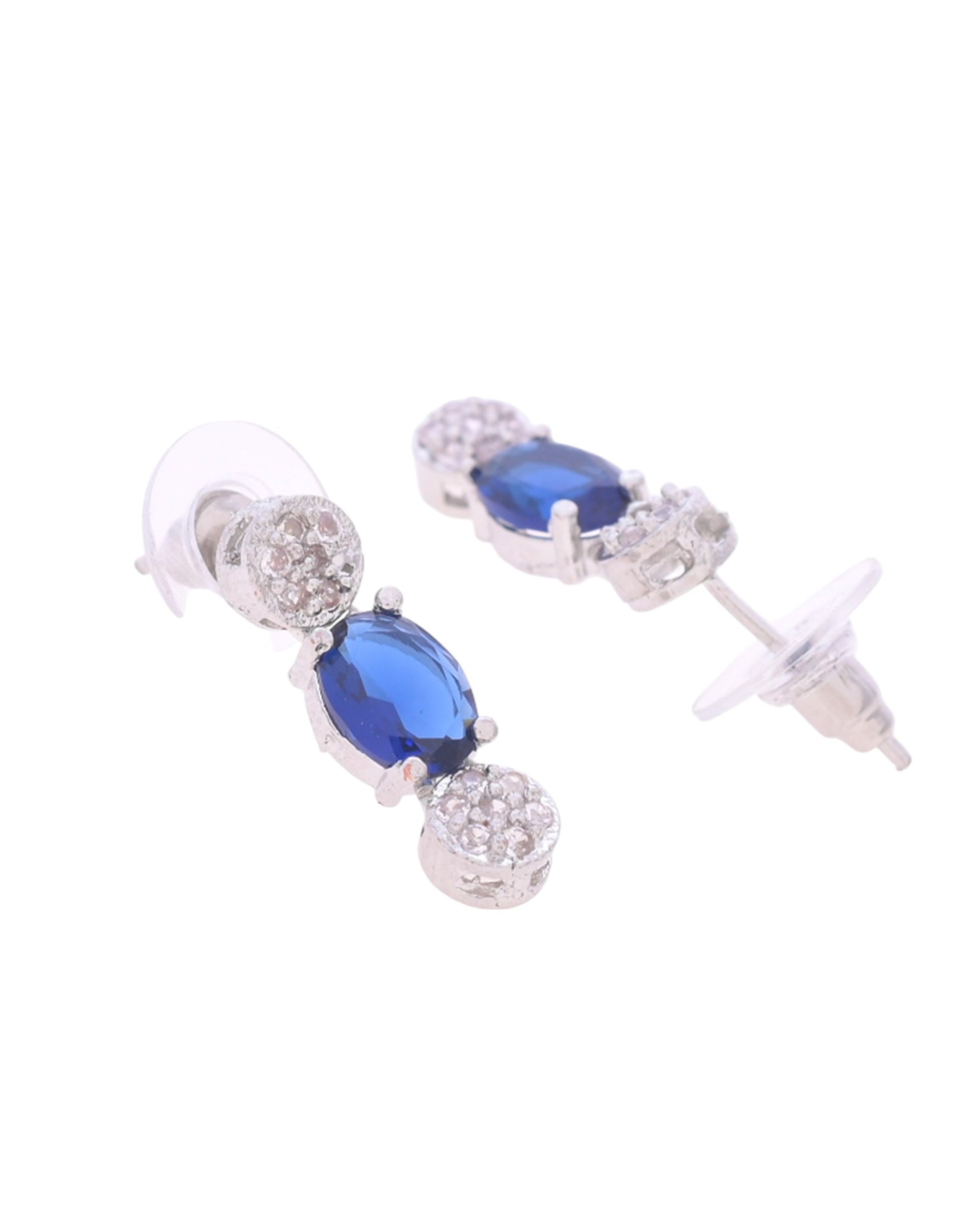VOJ Silver Plated Blue Stone Studded Necklace Set With Ring And bracelet VOJ (Valley Of Jewellery)